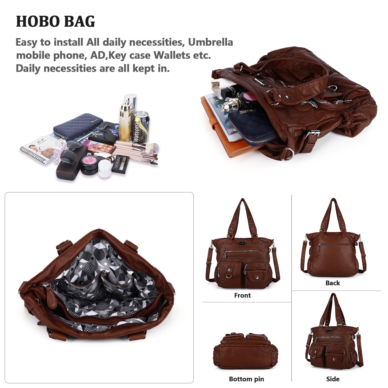 Angelkiss Purses and Handbag for Women Soft Leather Hobo Bags Satchel Shoulder Bags Ladies Tote Crossbody Bag