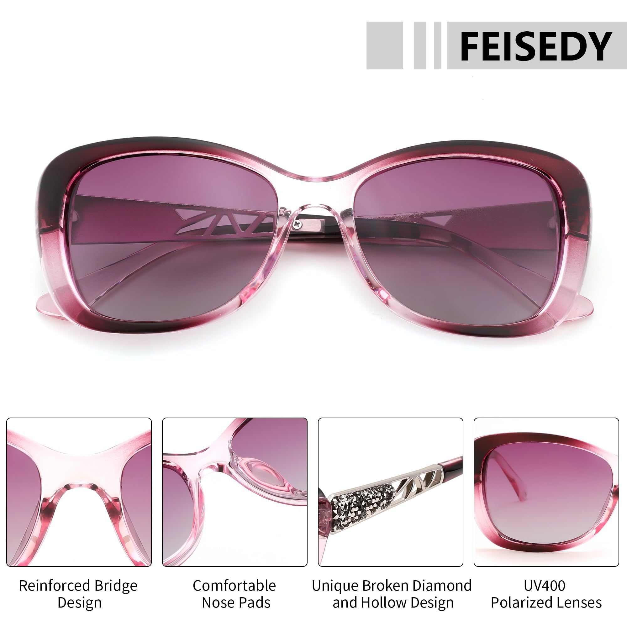 FEISEDY Polarized Women Sunglasses Retro Shades Photochromic Lens Sparkling Crystal Sunglasses UV400 Protection B0144