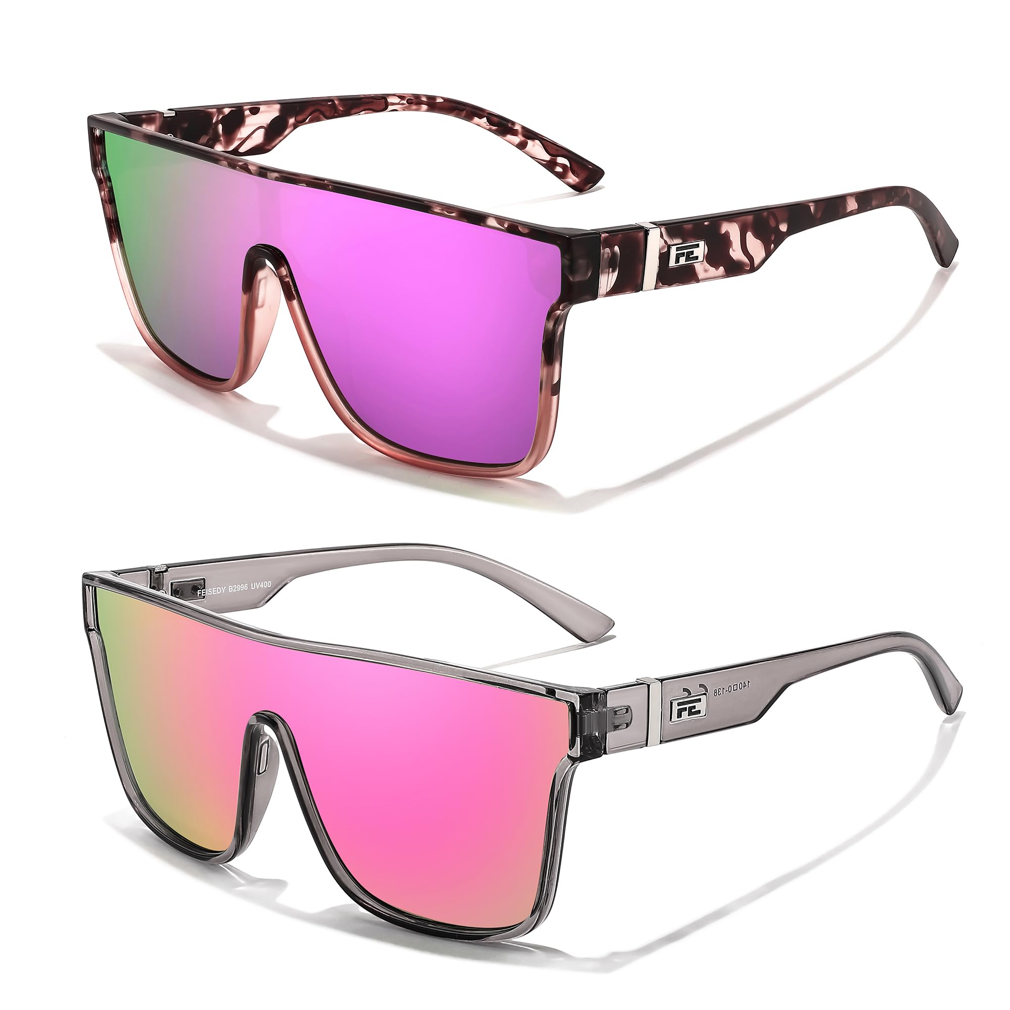 FEISEDY Sunglasses for Women Men, Fashion Mirrored Single Lens, Driving Beach Sunnies UV400 Shades B2996