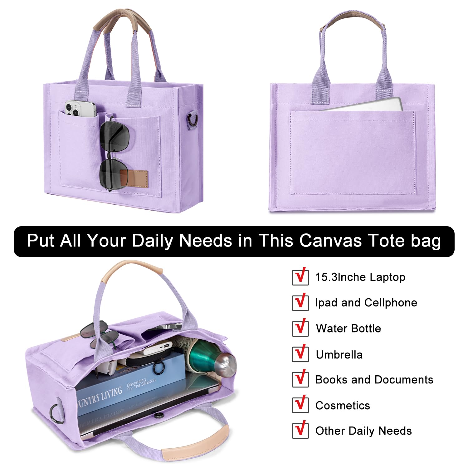 Tote Bags for Women Canvas Tote Purse Crossbody with Pockets Top Handle Shoulder Satchel Bag for Women