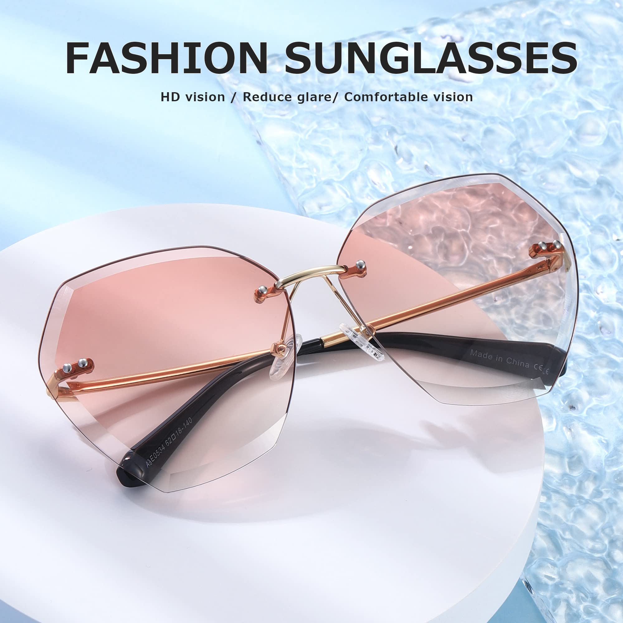 AEVOGUE Sunglasses For Women Oversized Rimless Diamond Cutting Lens Sun Glasses AE0534