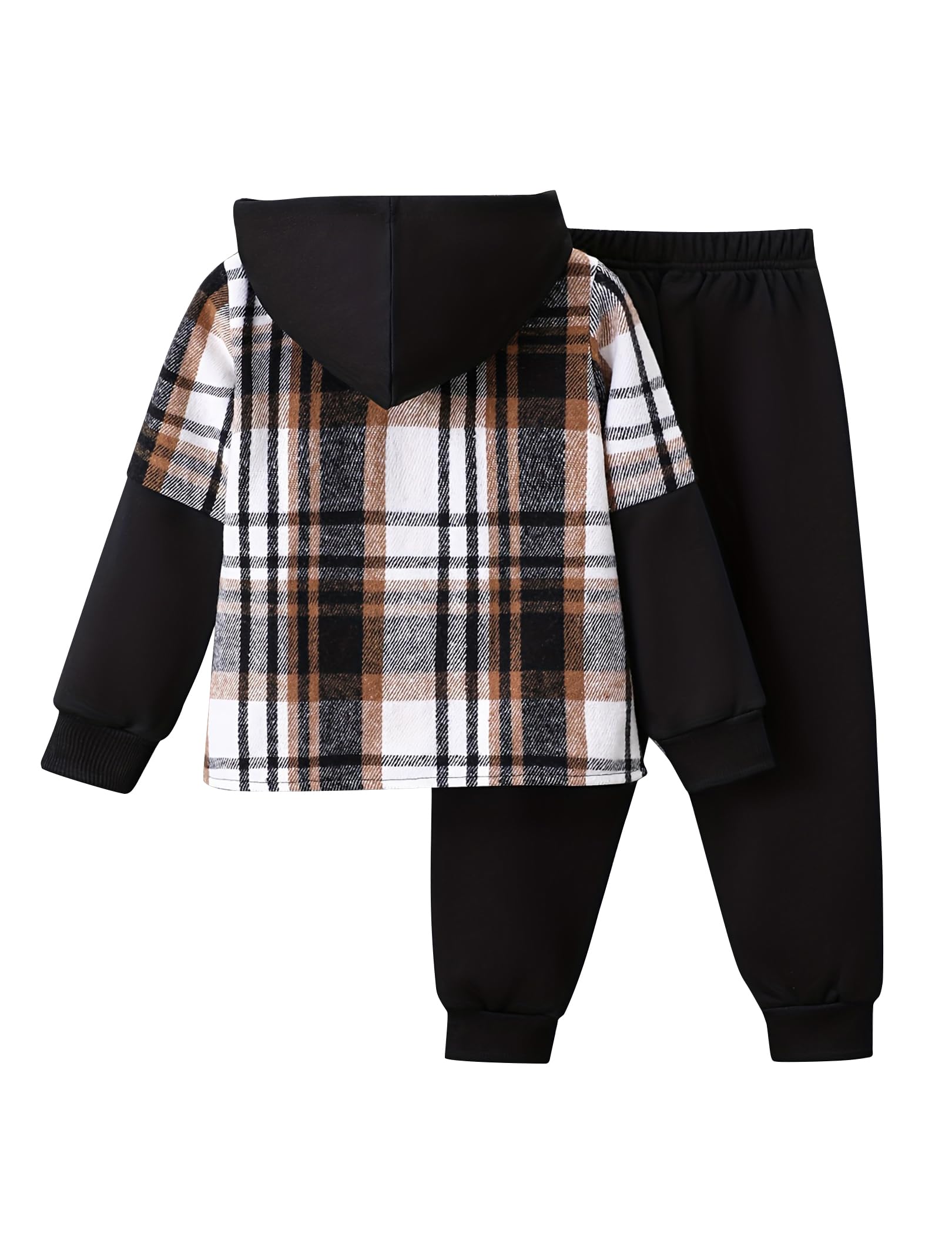 2Pcs Kids Boys Flannel Plaid Shirt Tops Pants Set Hoodie Sweatsuit for Fall Winter Spring Outfits 4-12 Years