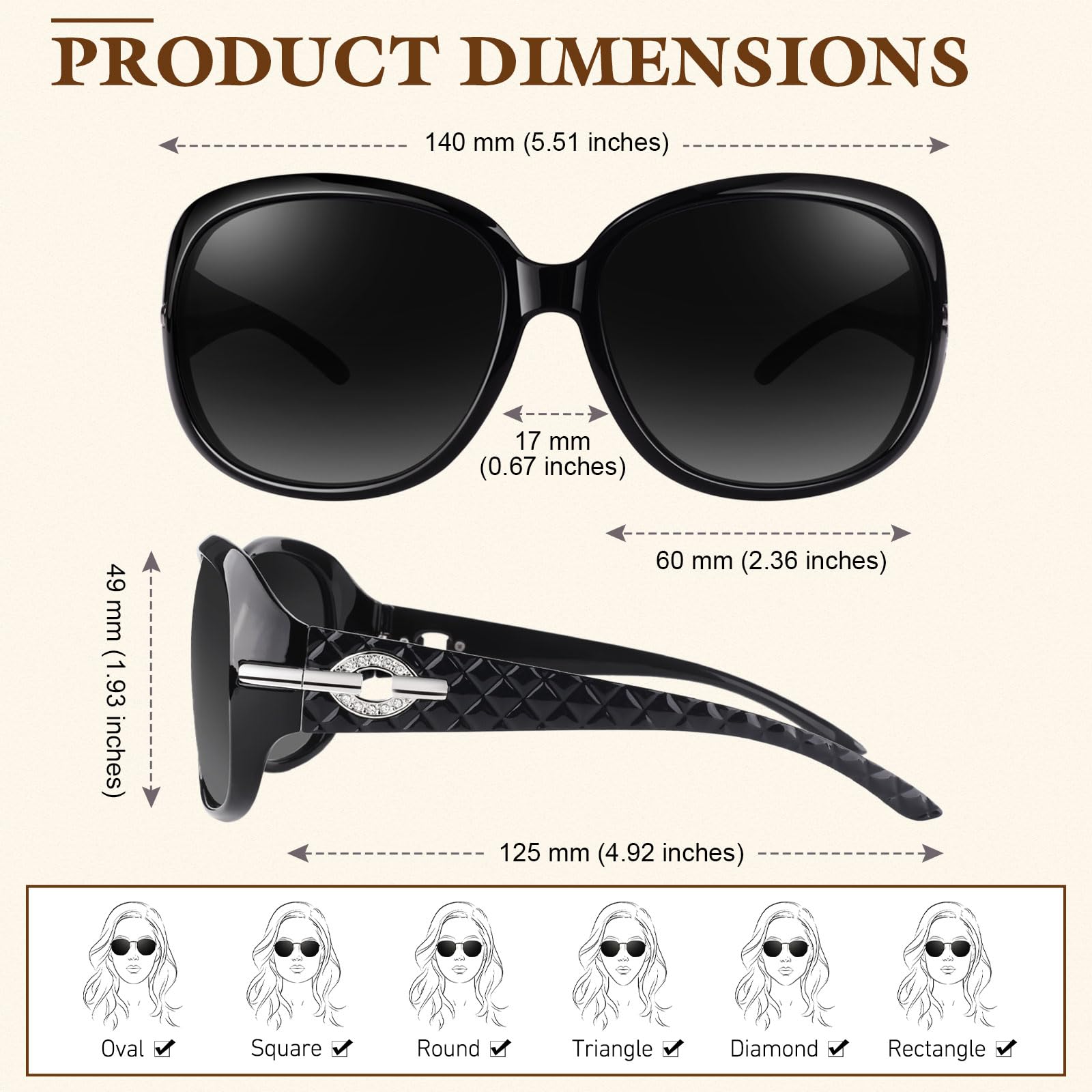 Sunier Sunglasses Womens Polarized Trendy Oversized Sun Glasses Fashion Ladies Shades 100% UV400 Protection S85