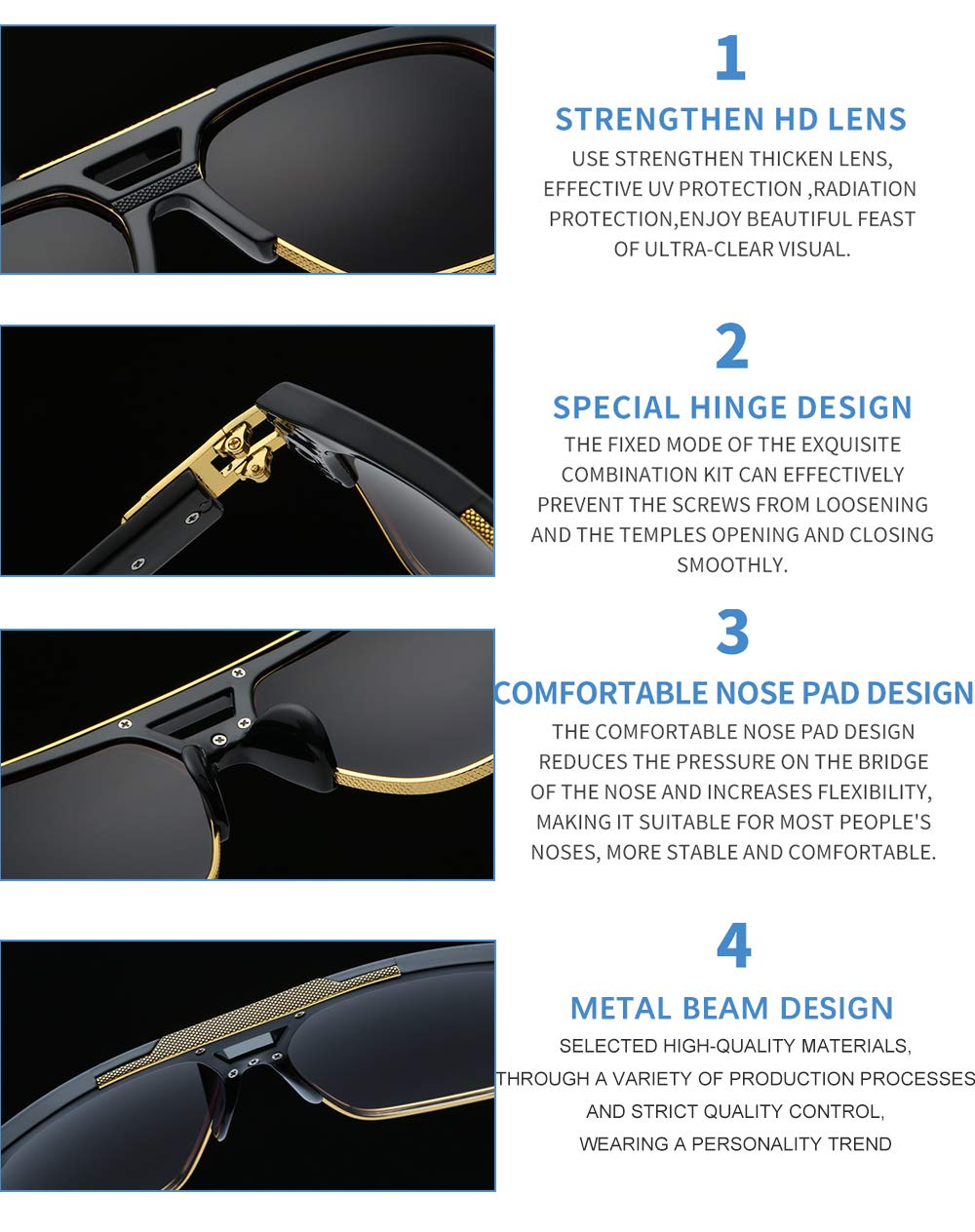 Dollger Square Sunglasses for Men Classic Oversized Sun Glasses Retro Semi Rimless Gold Alloy Frame UV400