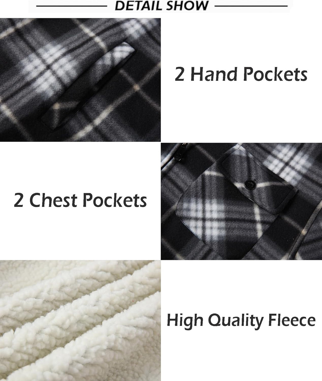 SCODI Men's Flannel Shirt Jacket Fleece Sherpa Lined Plaid Jackets Coat Full Zip Up Hoodie Winter Outwear