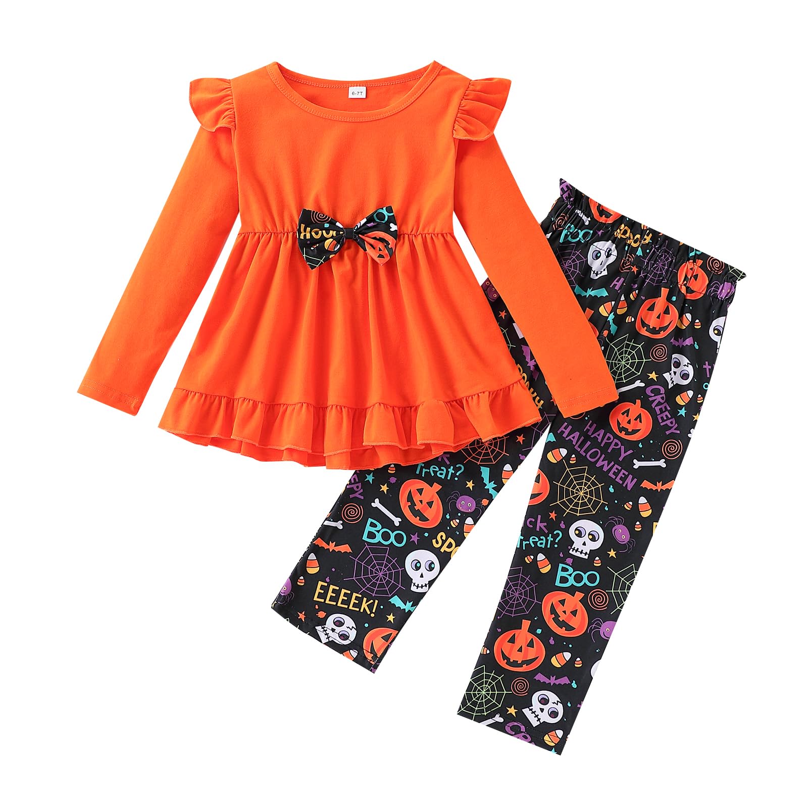 Toddler Girl Clothes Ruffle Long Sleeve Heart Print Tops and Pants 2PC Little Girl Winter Outfits Size (4-7T)