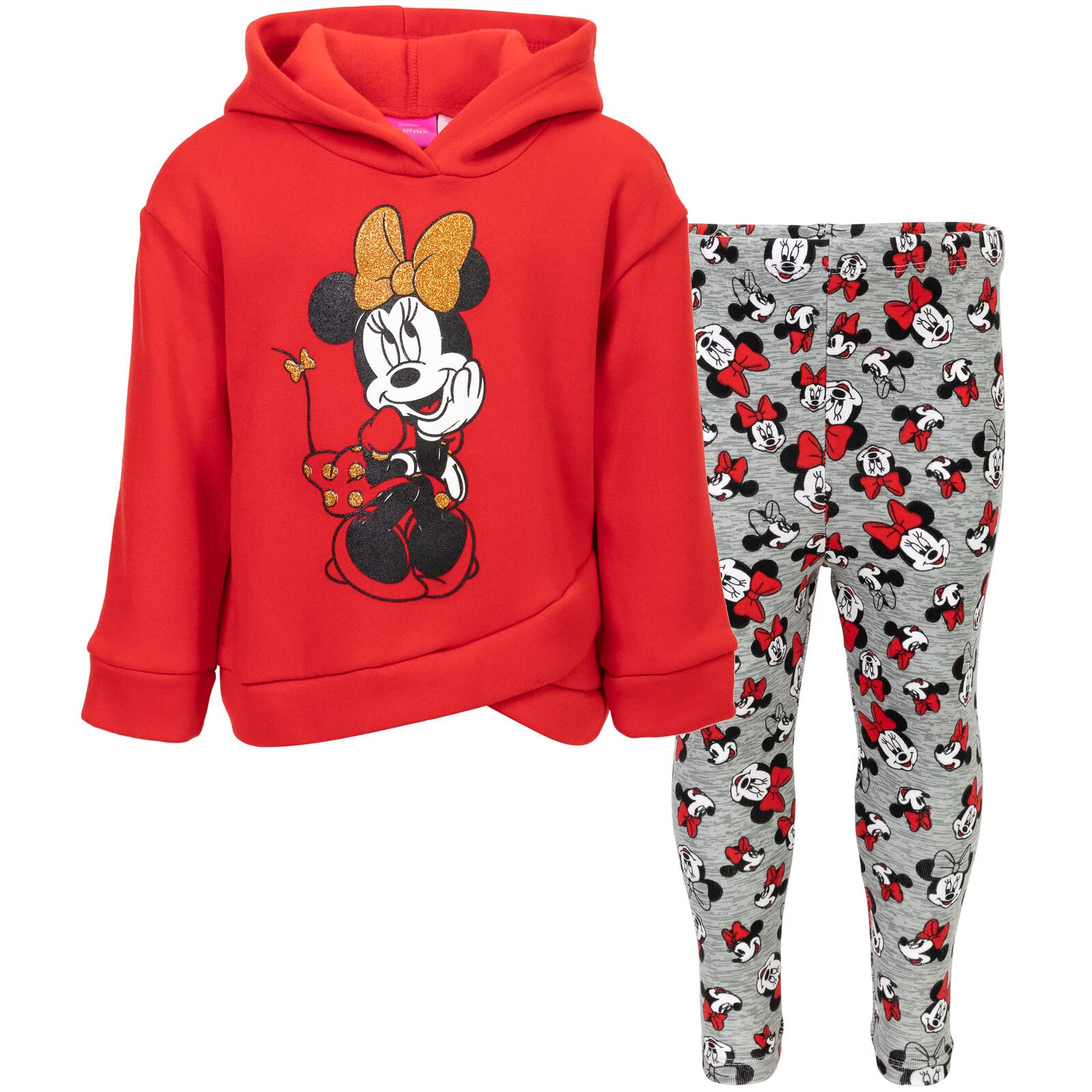 Disney Minnie Mouse Fleece Pullover Crossover Hoodie and Leggings Outfit Set Infant to Big Kid Sizes (12 Months - 14-16)
