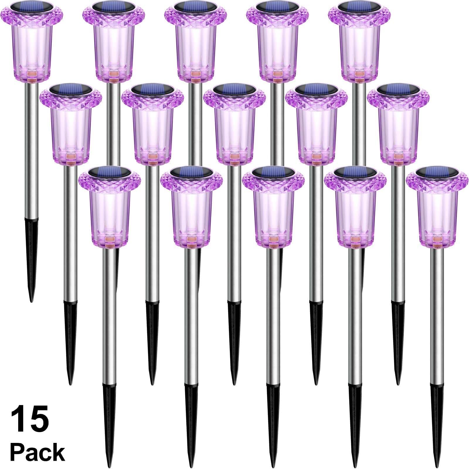 DenicMic Halloween Solar Lights Outdoor 10 Pack Purple LED Waterproof Yard Garden Patio Backyard Pathway Walkway Landscape Path Lawn Outside Halloween Decorations Outdoor