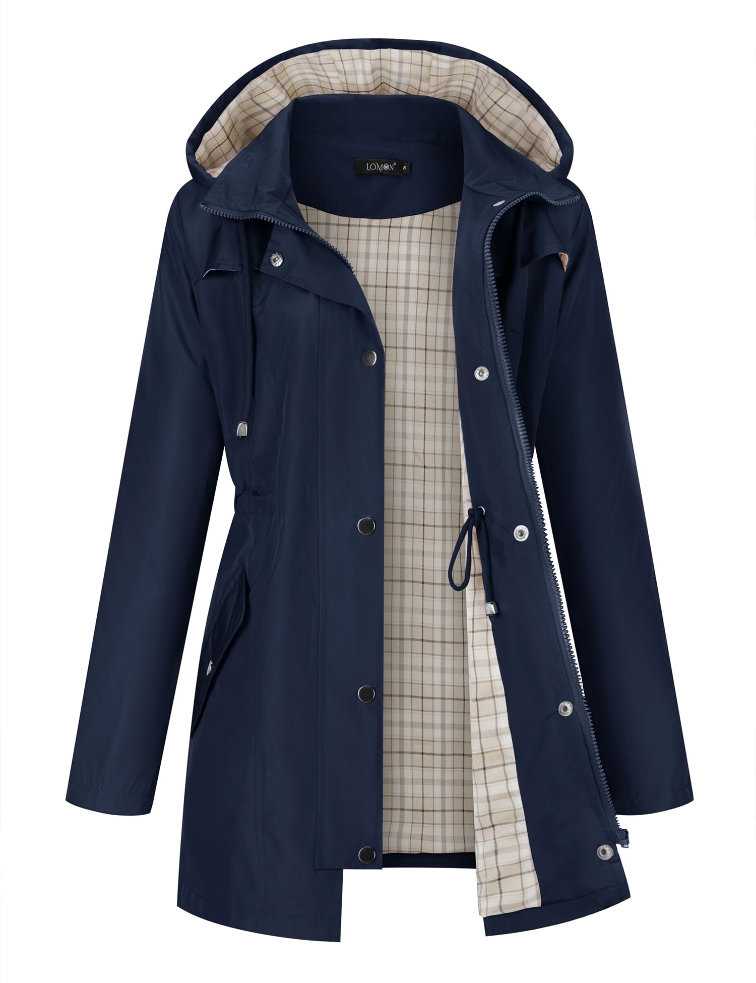 LOMON Women Waterproof Outdoor Hiking Raincoat Women Lined Rain Jacket Lightweight Hooded Jackets Trench Coats