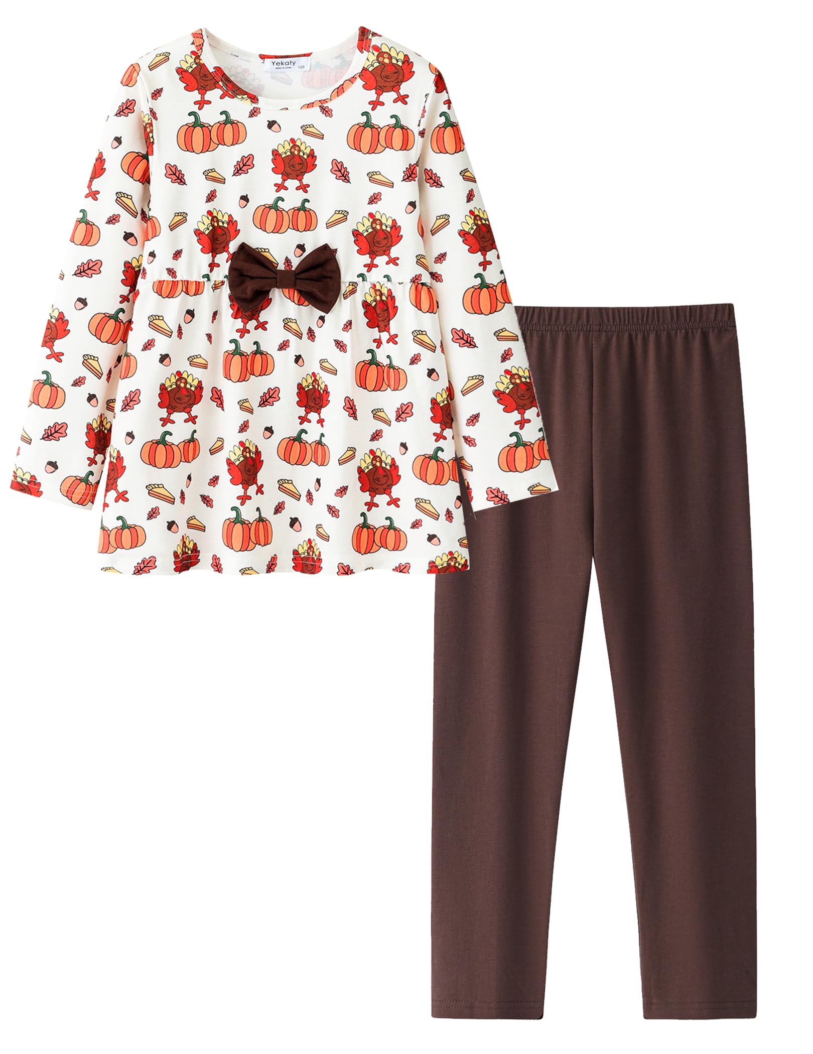 Yekaty Girls Clothing Set 2 Pcs Floral Soft Crewneck Long Sleeve Top+Leggings Loose Outfits With Bowknot