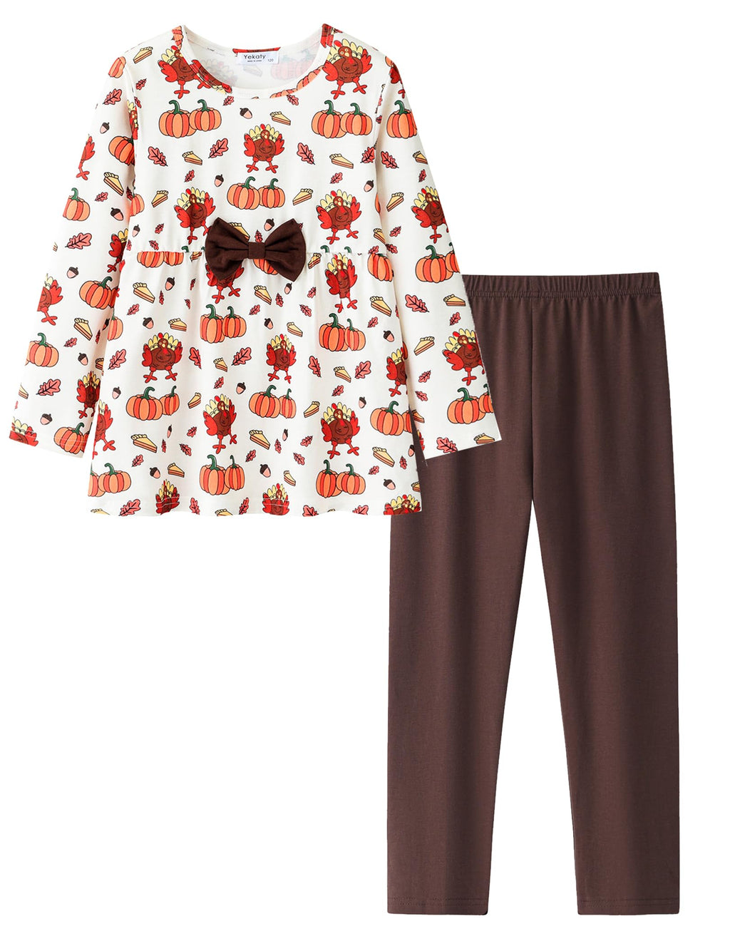 Yekaty Girls Clothing Set 2 Pcs Floral Soft Crewneck Long Sleeve Top+Leggings Loose Outfits With Bowknot