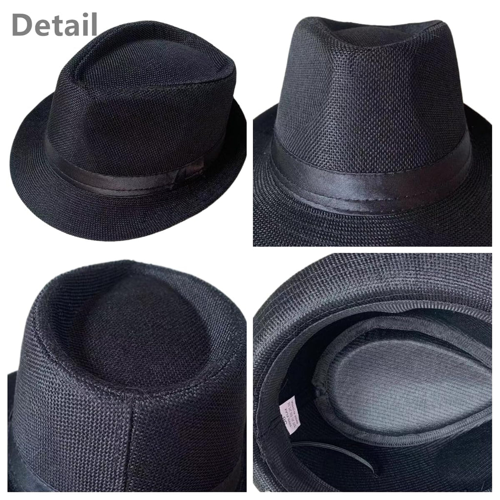 5 Pack Bulk Cuban Fedora Sun Hats Men with Adjustable Strap, Short Brim 1920s Unisex Party Costume Hats Women.