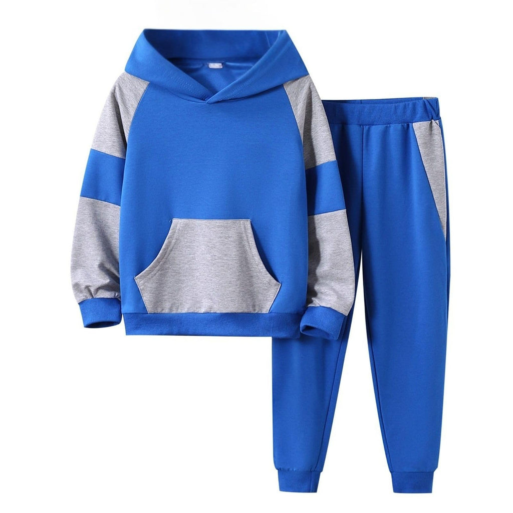 5-11Y Boys Clothes Long Sleeve Hooded Pullover Colorblock Sweatshirt + Pants 2pcs Fall Winter Outfit Set