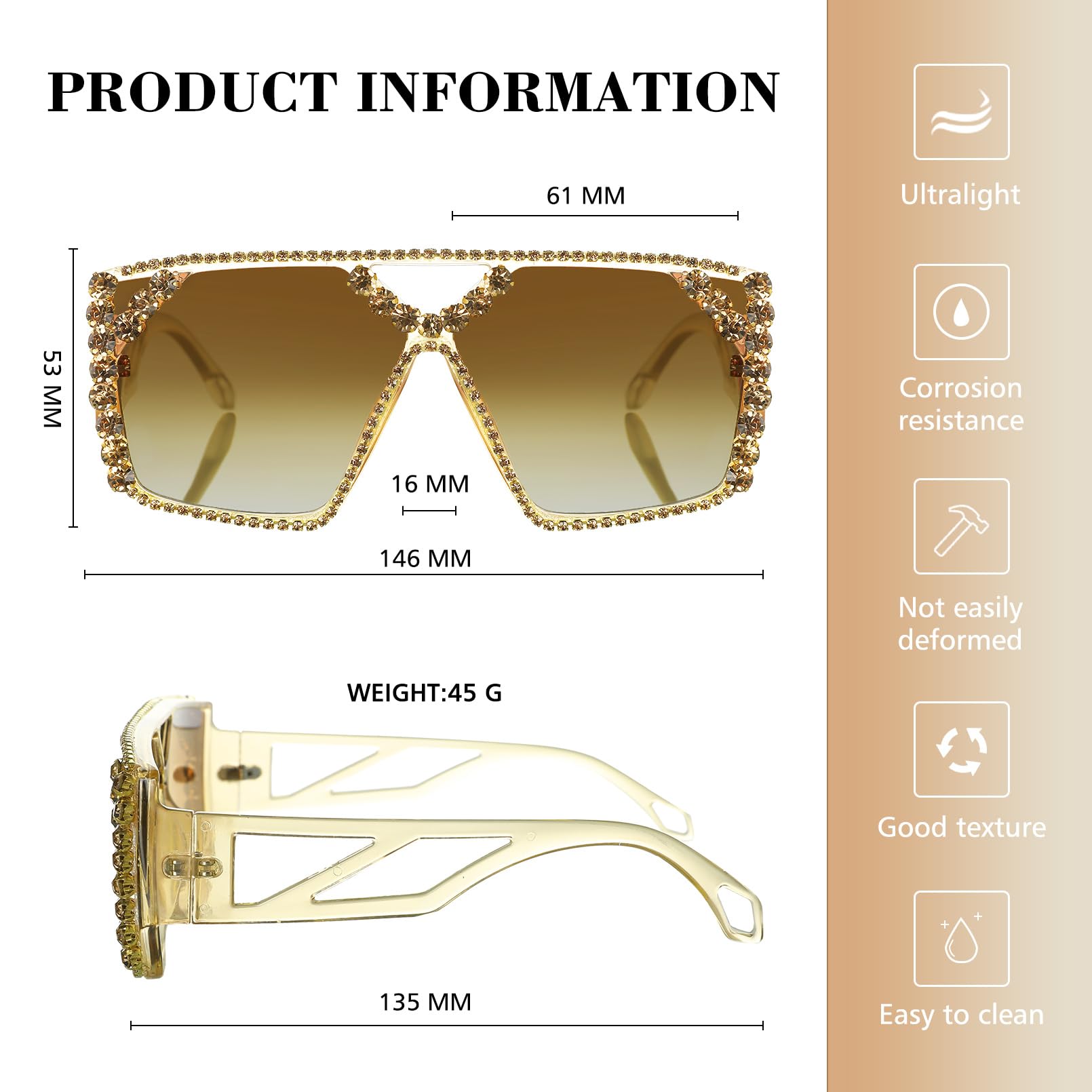 YOGFIT Oversized Square Diamond Sunglasses for Women Fashion Sparkling Crystal Retro Disco Sunglasses