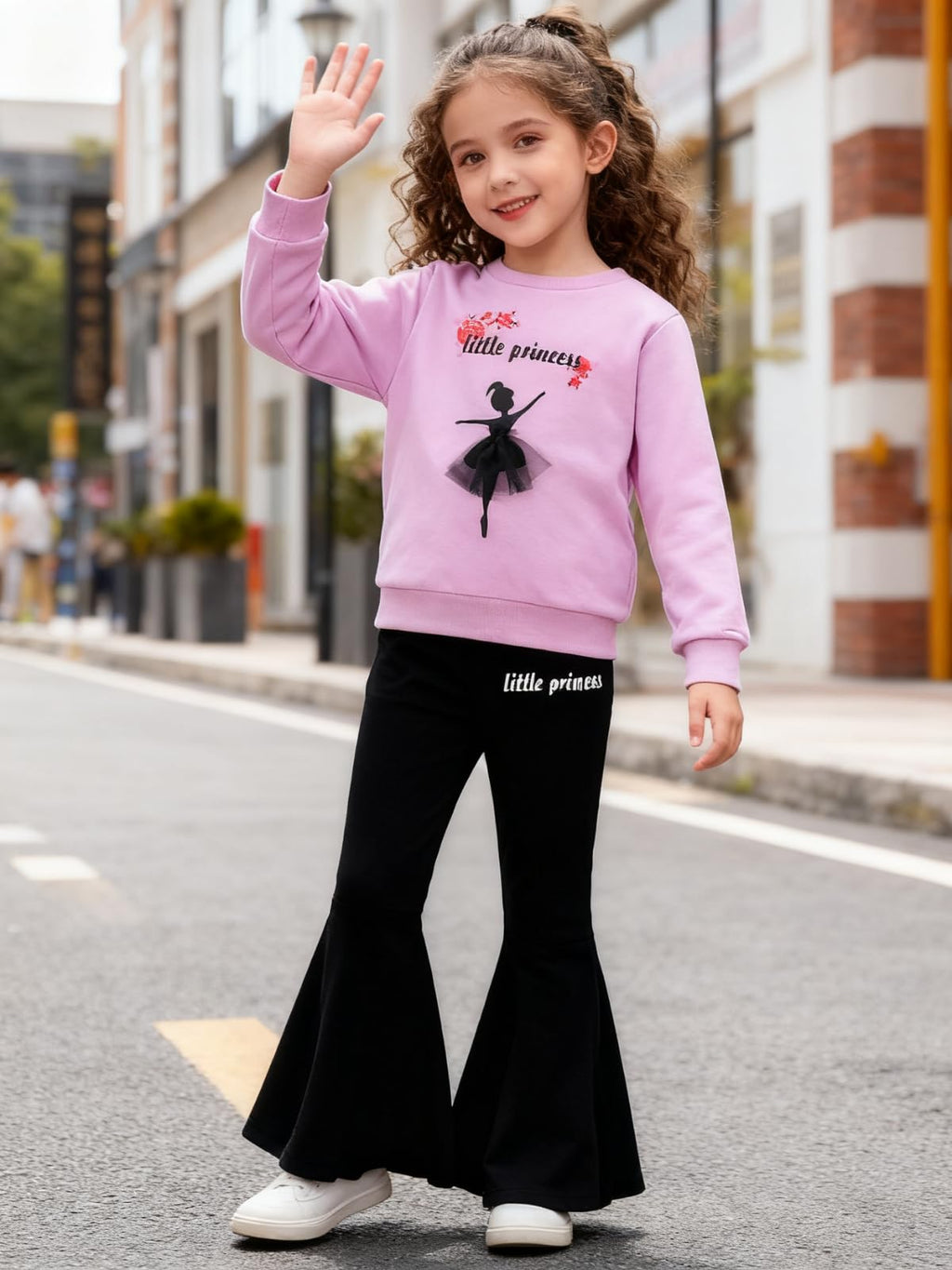 3-9 T Kids Toddler Girl Clothes Letter Print Sweatshirt Flared Pants 2Pc Outfits Set