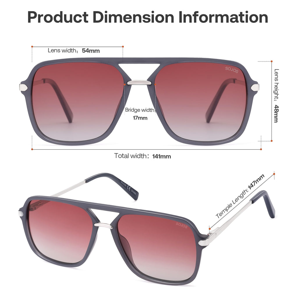 SOJOS Sunglasses for Women & Men, Square, Retro, Polarized Lens, Trendy Aviator, 90s Shades