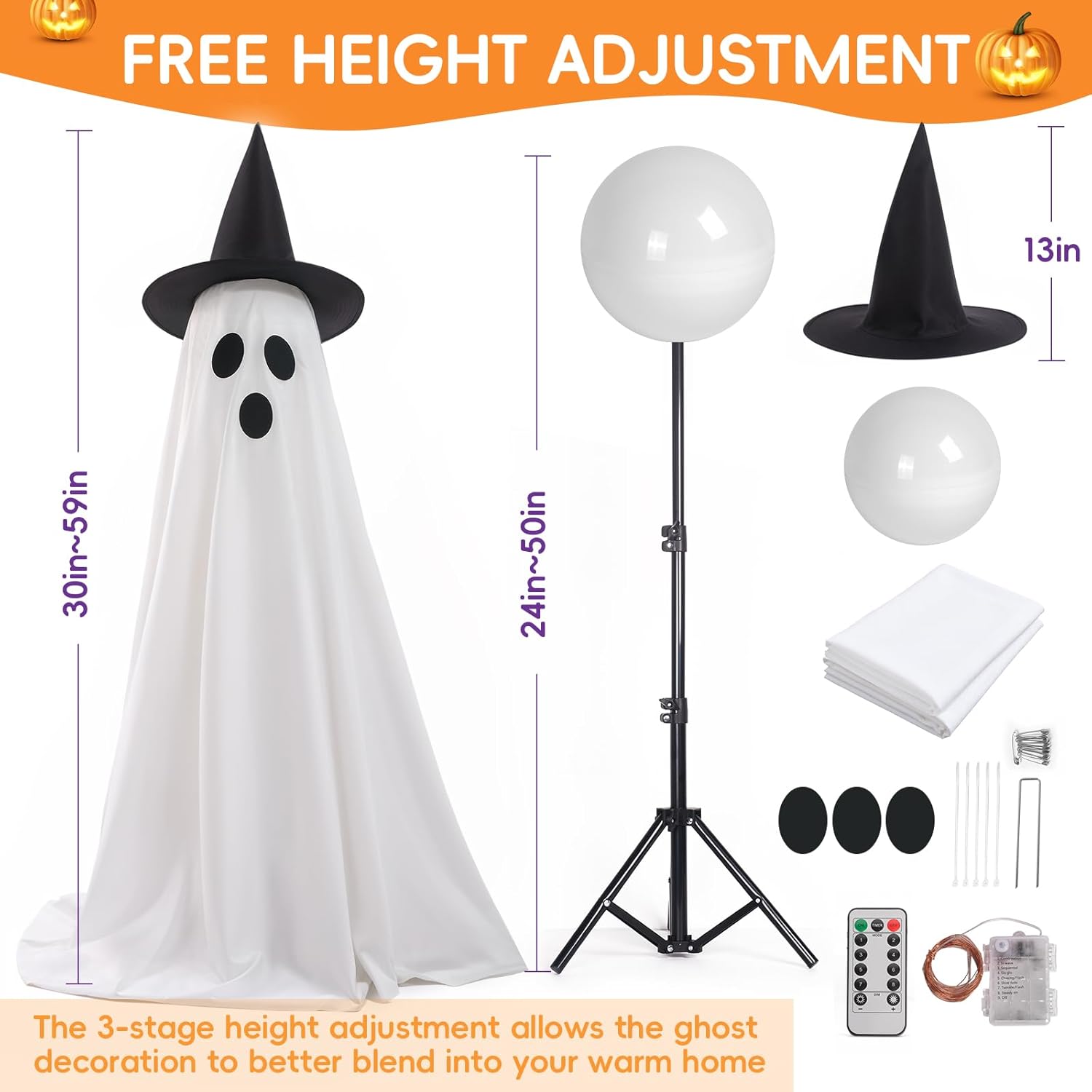 2 Pack Halloween Decorations Outdoor, Cute Ghost Halloween Party Decorations with Remote Control String Lights, Spooky Ghost Halloween Lights Outdoor Decorations for Porches, Yards, Gardens, Lawn