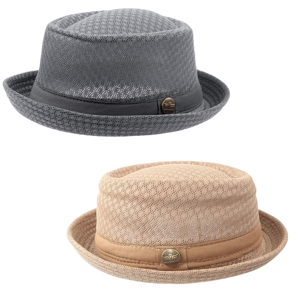 2/6 Pc Summer Mesh Pork Pie Hat 1920S Costume Party Cap for Men Women Unisex