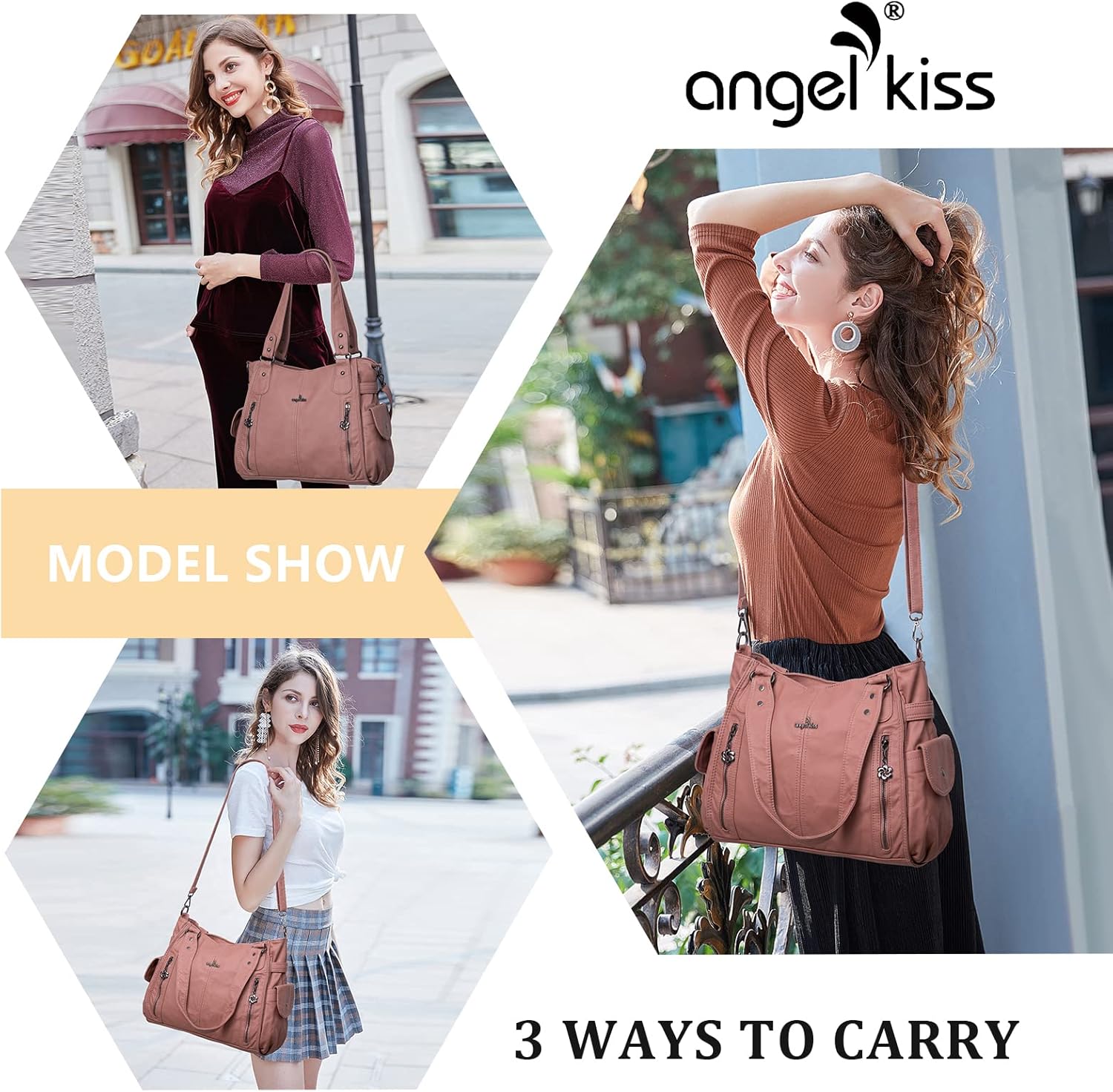 Angel Kiss Handbags for Womens Top-Handle Hobo Purse Roomy Casual Shoulder Bags PU Tote Satchel Purse for Women