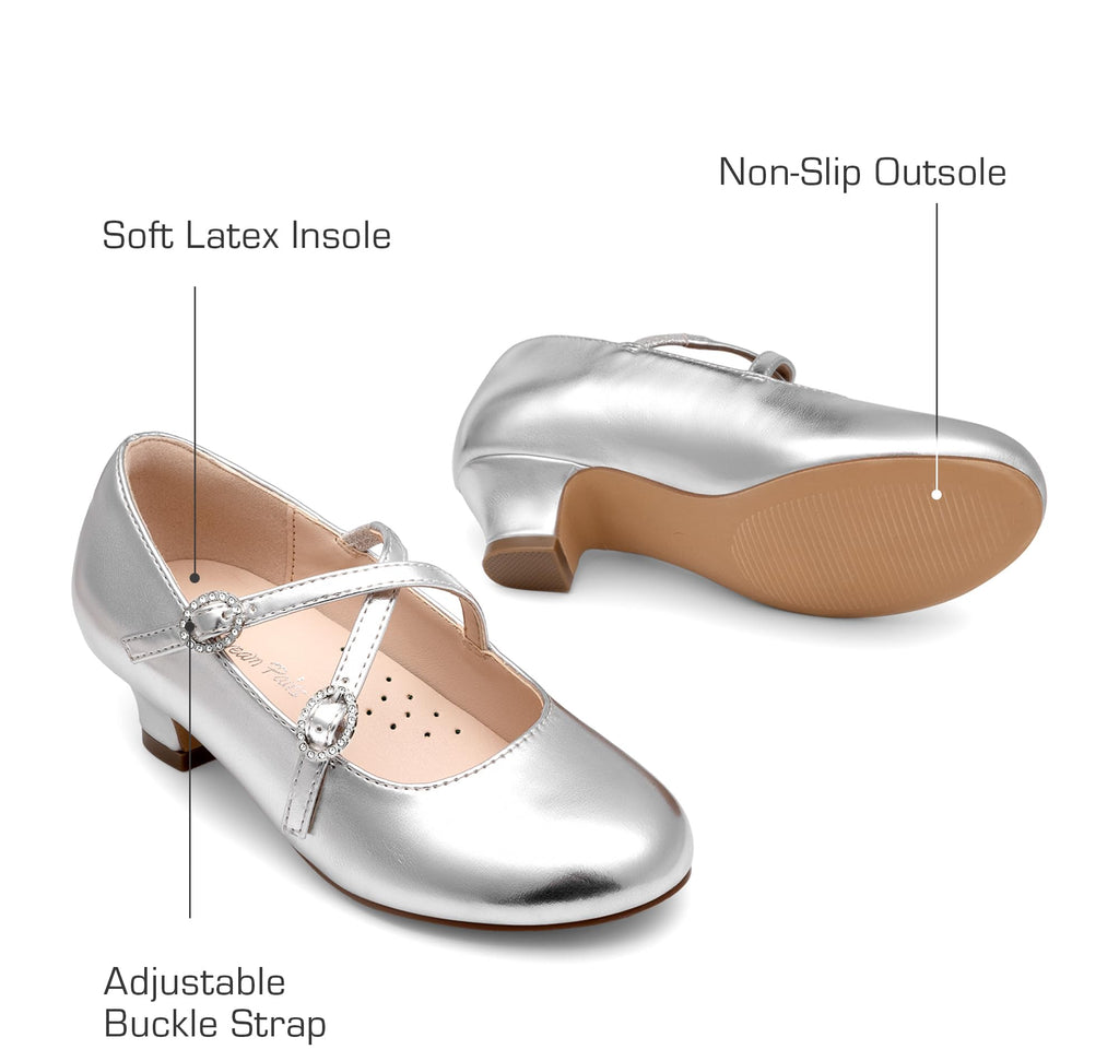 Dream Pairs Girls Dress Shoes Mary Jane High Heel Round Toe Straps Pumps Flower Wedding Party Princess Flats for Little/Big Kids