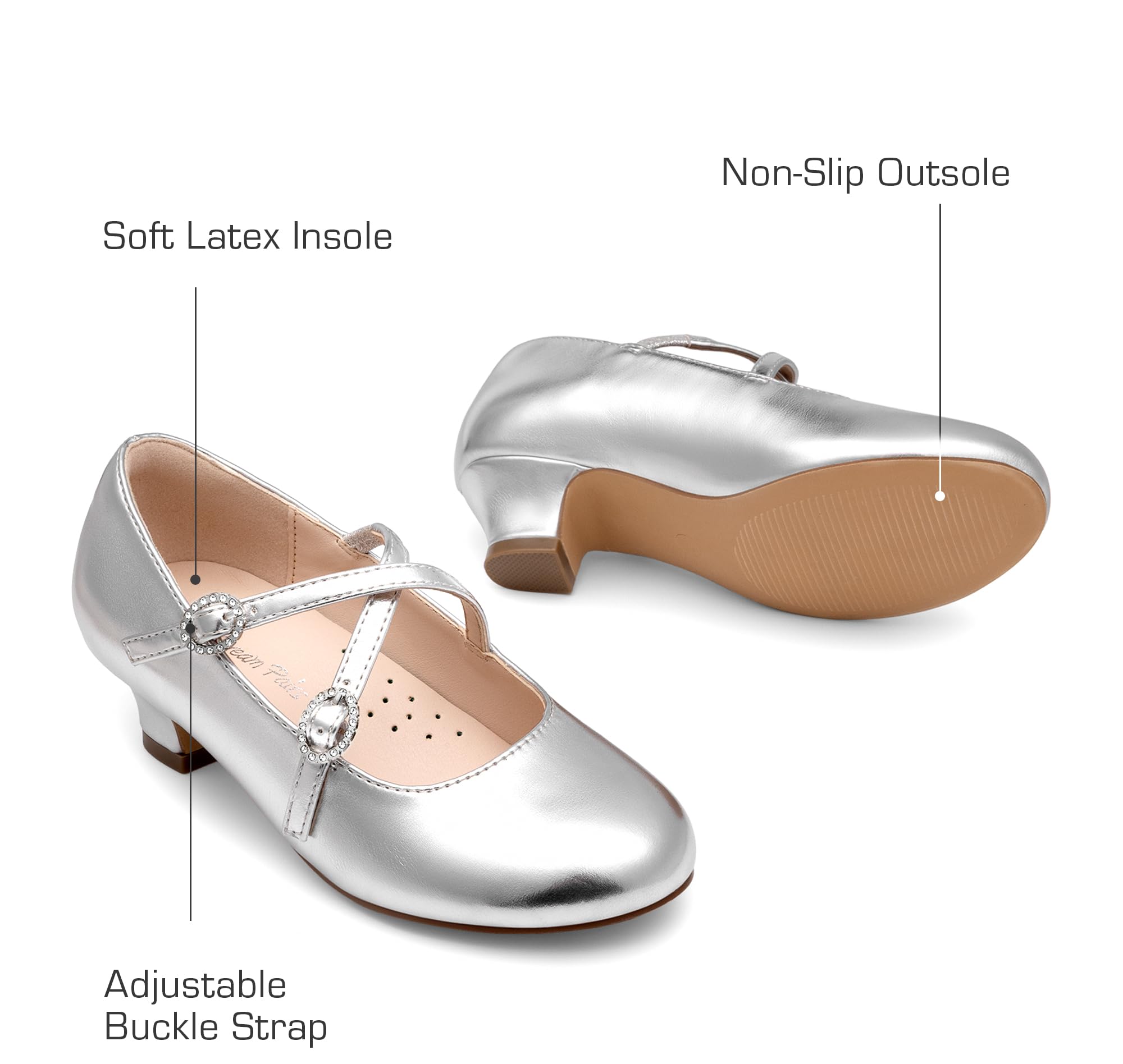 Dream Pairs Girls Dress Shoes Mary Jane High Heel Round Toe Straps Pumps Flower Wedding Party Princess Flats for Little/Big Kids