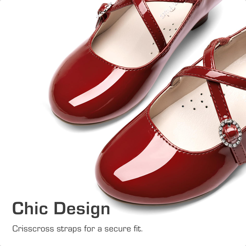 Dream Pairs Girls Dress Shoes Mary Jane High Heel Round Toe Straps Pumps Flower Wedding Party Princess Flats for Little/Big Kids