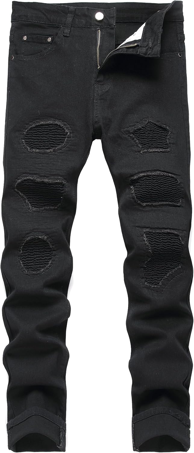 JUNBAOSS Men's Slim Fit Stretch Jeans Ripped Skinny Jeans for Men, Distressed Straight Leg Fashion Comfort Flex Waist Pants