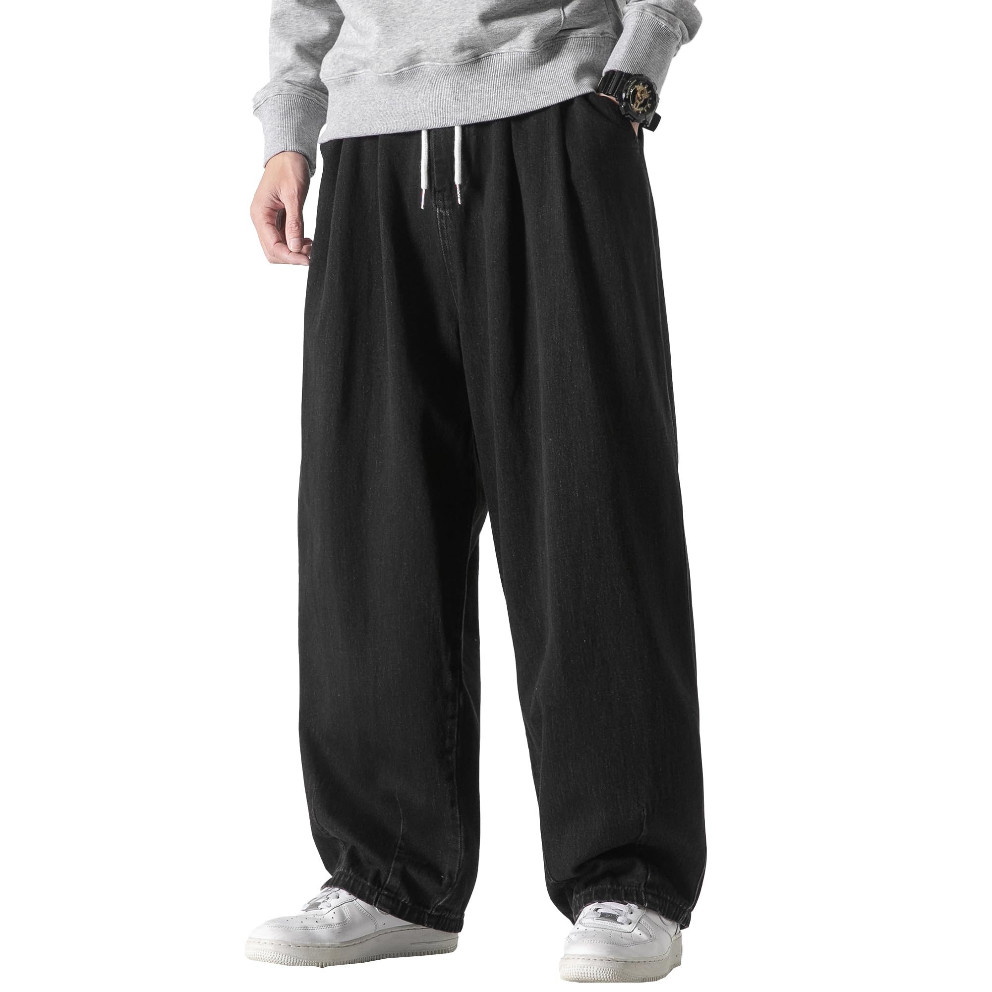 DOSLAVIDA Men's Hip Hop Jean Joggers Loose Fit Streetwear Biker Baggy Jeans Pants Stylish Printed Cargo Denim Pants