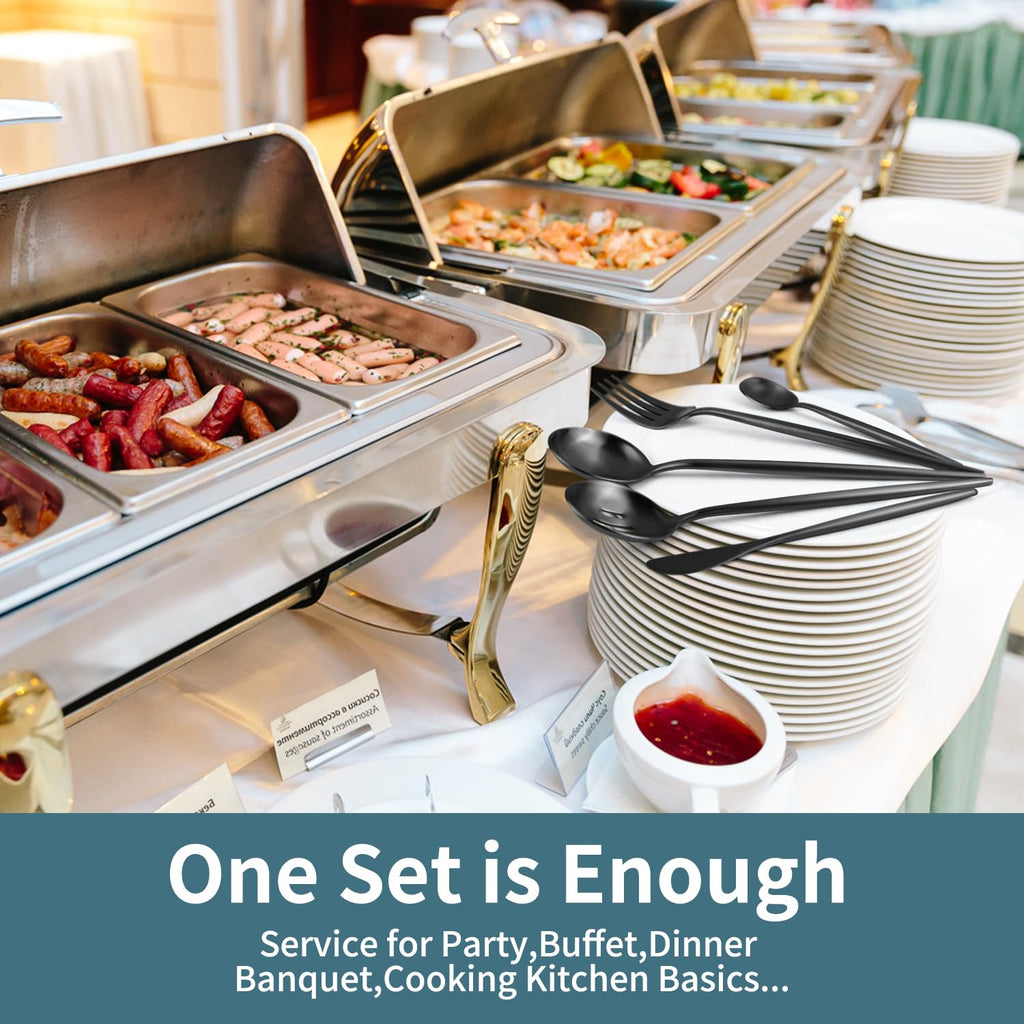 Gold Stainless Steel Serving Utensils Set, 5 Pcs - 10.8 Inch Serving Fork, 10.3 Inch Slotted Spoon, Sugar Spoon, Butter Knife for Buffet