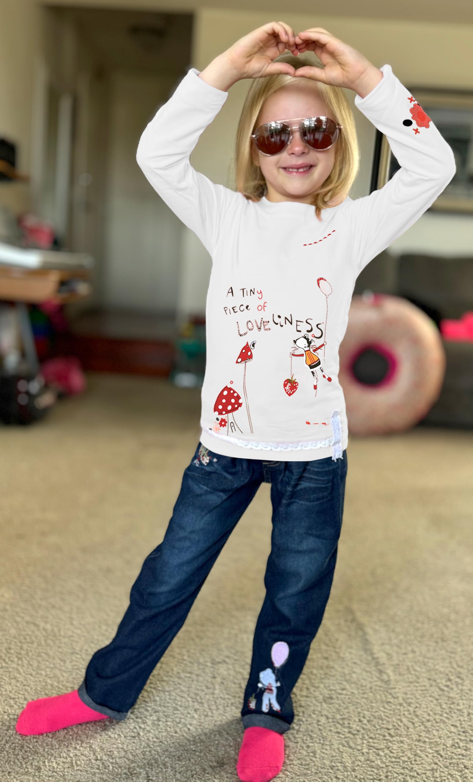 LUKYCILD Toddler Girl Clothes Baby Girl Long Sleeve Top + Jeans Pants with Pockets 2 Piece Outfit Cartoon Clothing Set