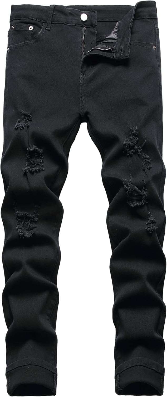 JUNBAOSS Men's Slim Fit Stretch Jeans Ripped Skinny Jeans for Men, Distressed Straight Leg Fashion Comfort Flex Waist Pants
