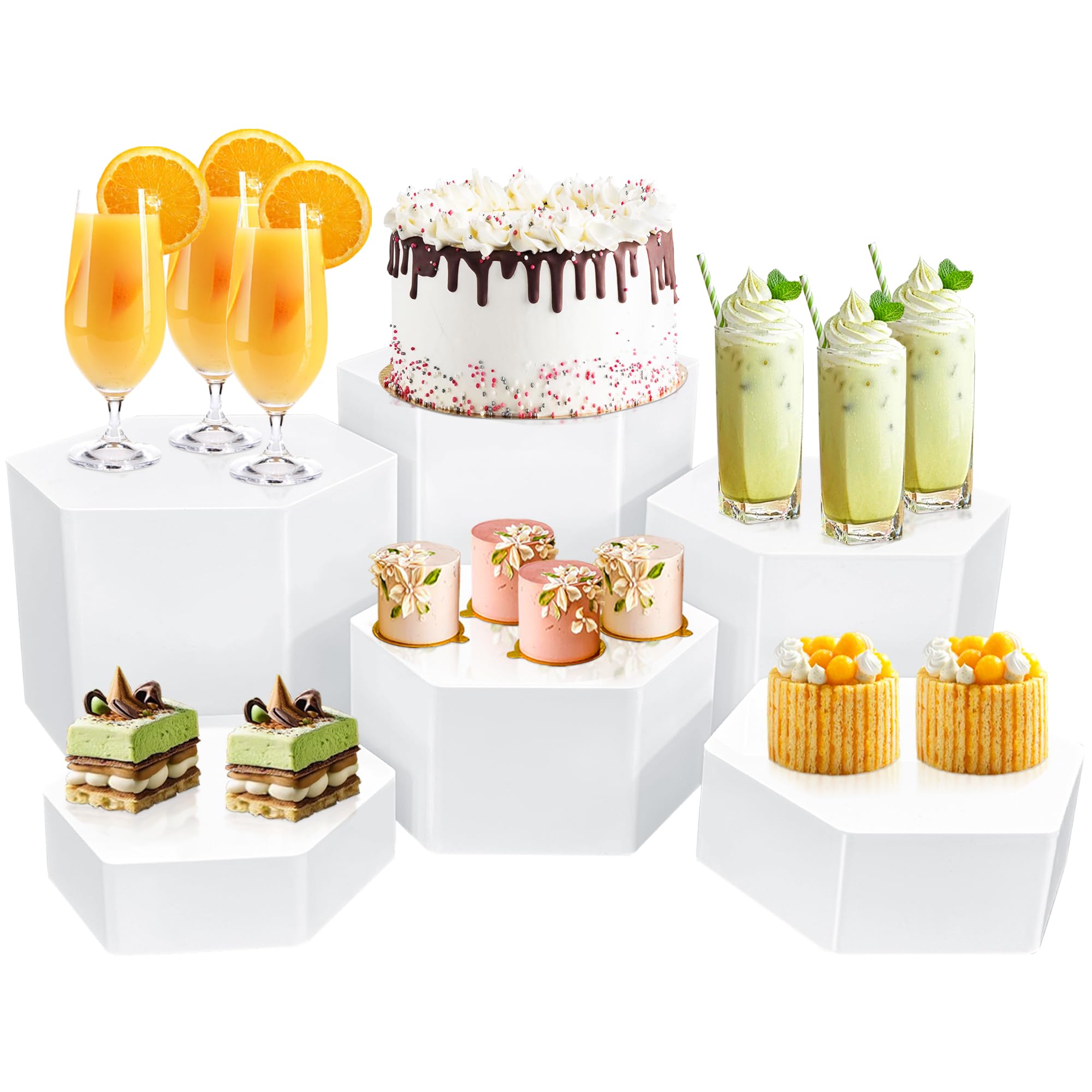 6Pcs Buffet Risers, Food Risers for Buffet Table, Acrylic Cube Display Risers with Hollow Bottom, Food Display Stand for Party Jewelry Dessert Figures (Size 5.5",6",6.5",7",7.5",8")