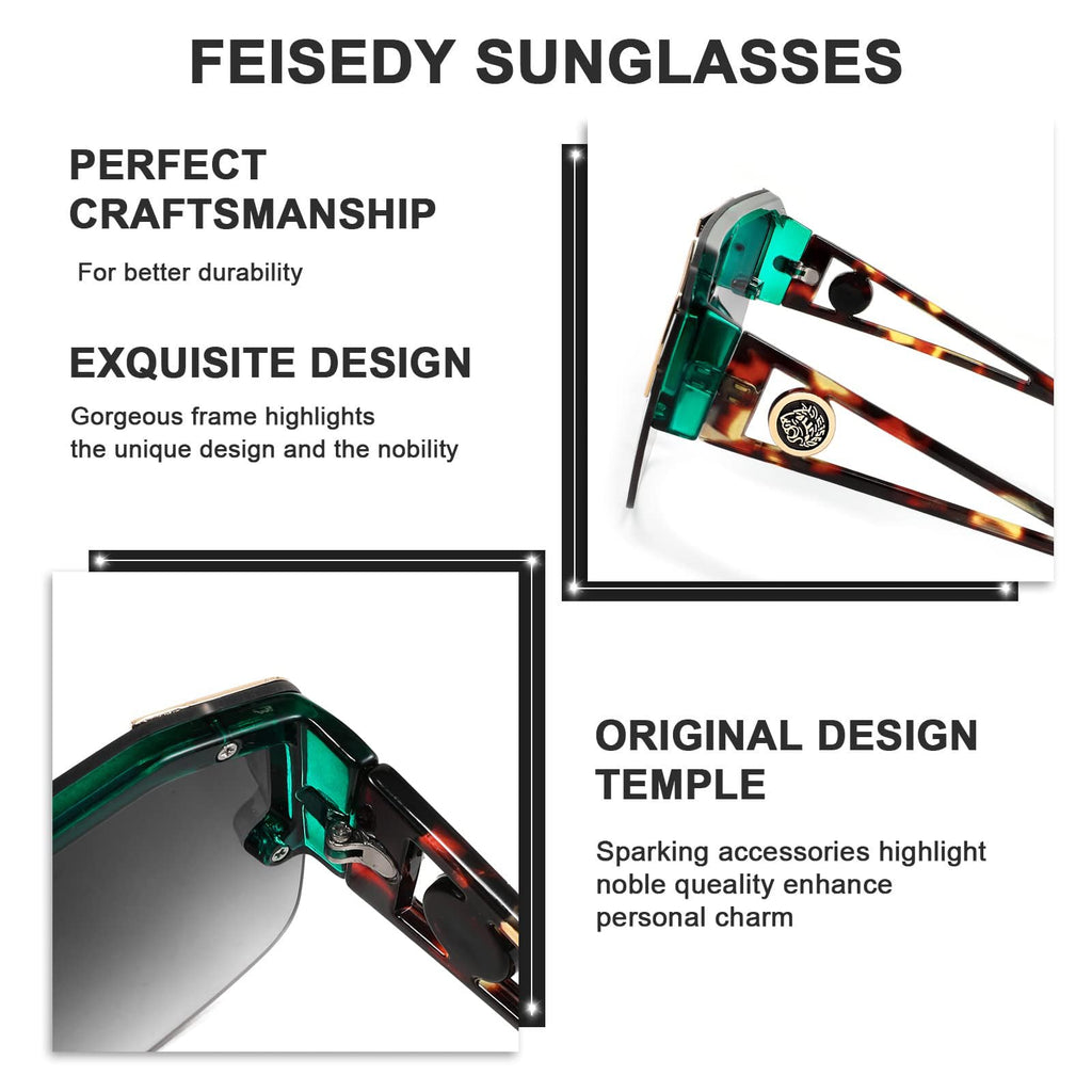 FEISEDY Square Oversized Sunglasses for Men Women, Flat Top Shield One Piece Lens Sun Glasses Shades B2765