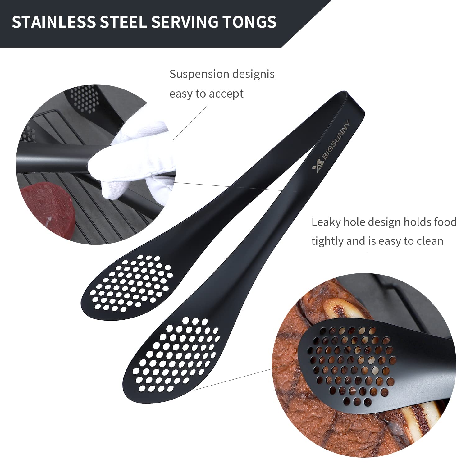 MSY BIGSUNNY 9 inch Buffet Tongs, Set of 2 Stainless Steel Food Serving Tongs