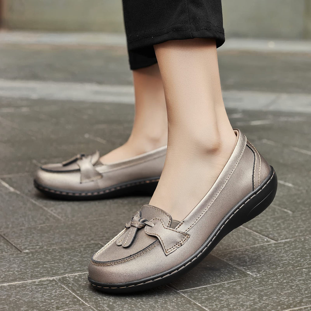 Artisure Women's Classic Comfort Leather Loafers Casual Slip-Ons Stylish Tassel Dress Shoes Cute Work Office Flats Everyday Walking Shoes