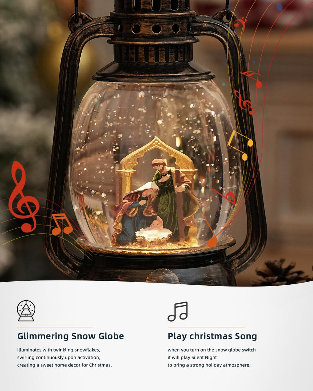 Fall Decor Snow Globe Thanksgiving Decoration Turkey Lantern Light-Up 6H Timer Halloween Pumpkin Glitter Autumn Scene Snow Globes Fall Decoration for Home