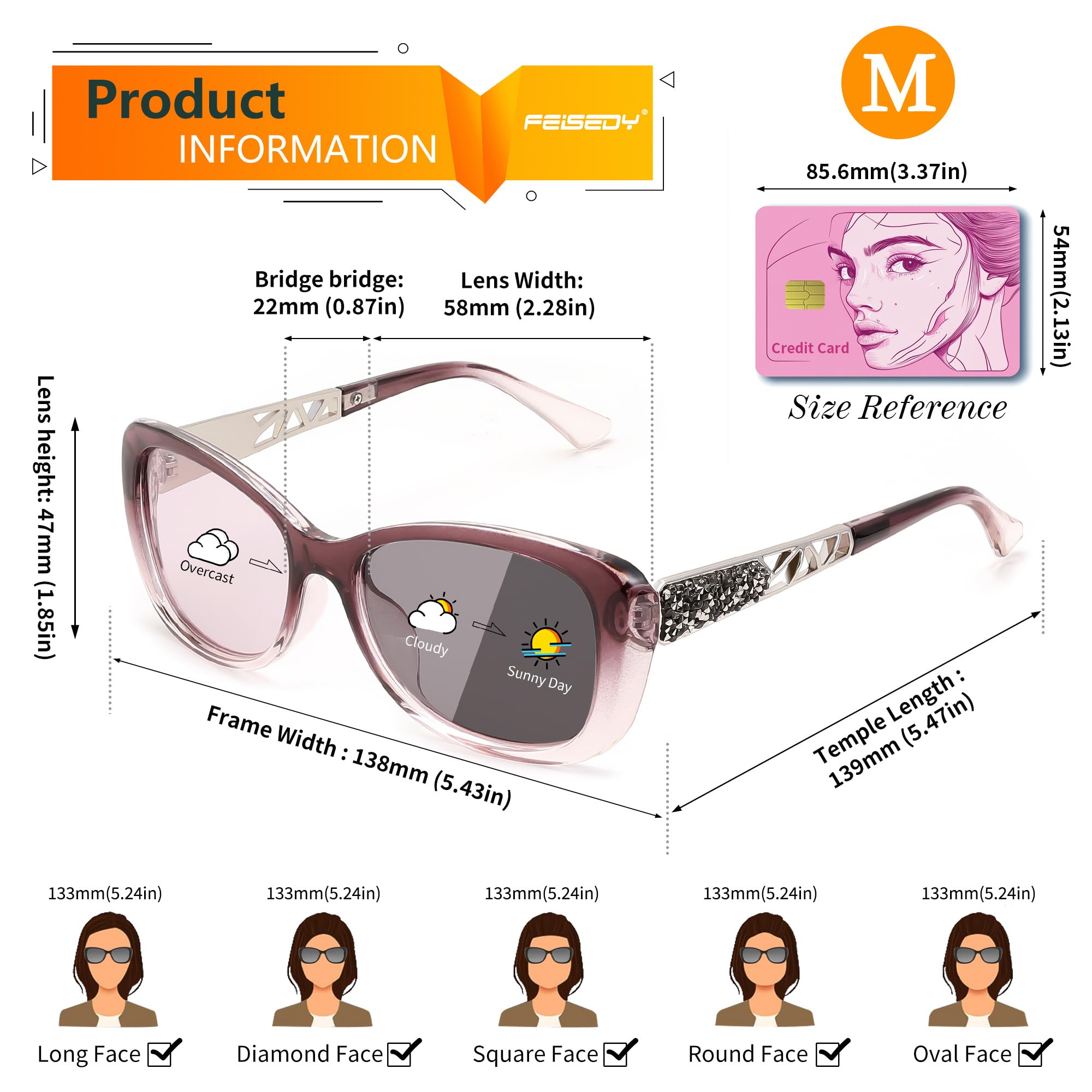 FEISEDY Polarized Women Sunglasses Retro Shades Photochromic Lens Sparkling Crystal Sunglasses UV400 Protection B0144