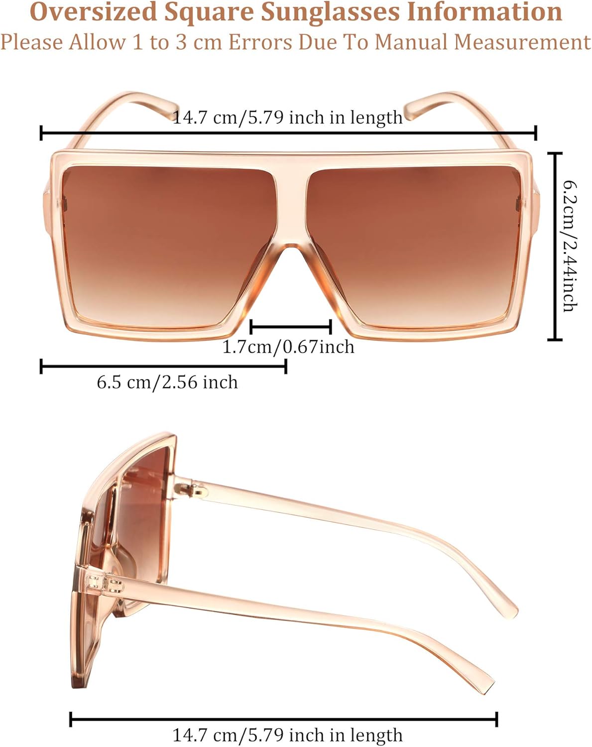 3 Pieces Oversized Square Sunglasses Flat Top Fashion Oversized Shades for Women