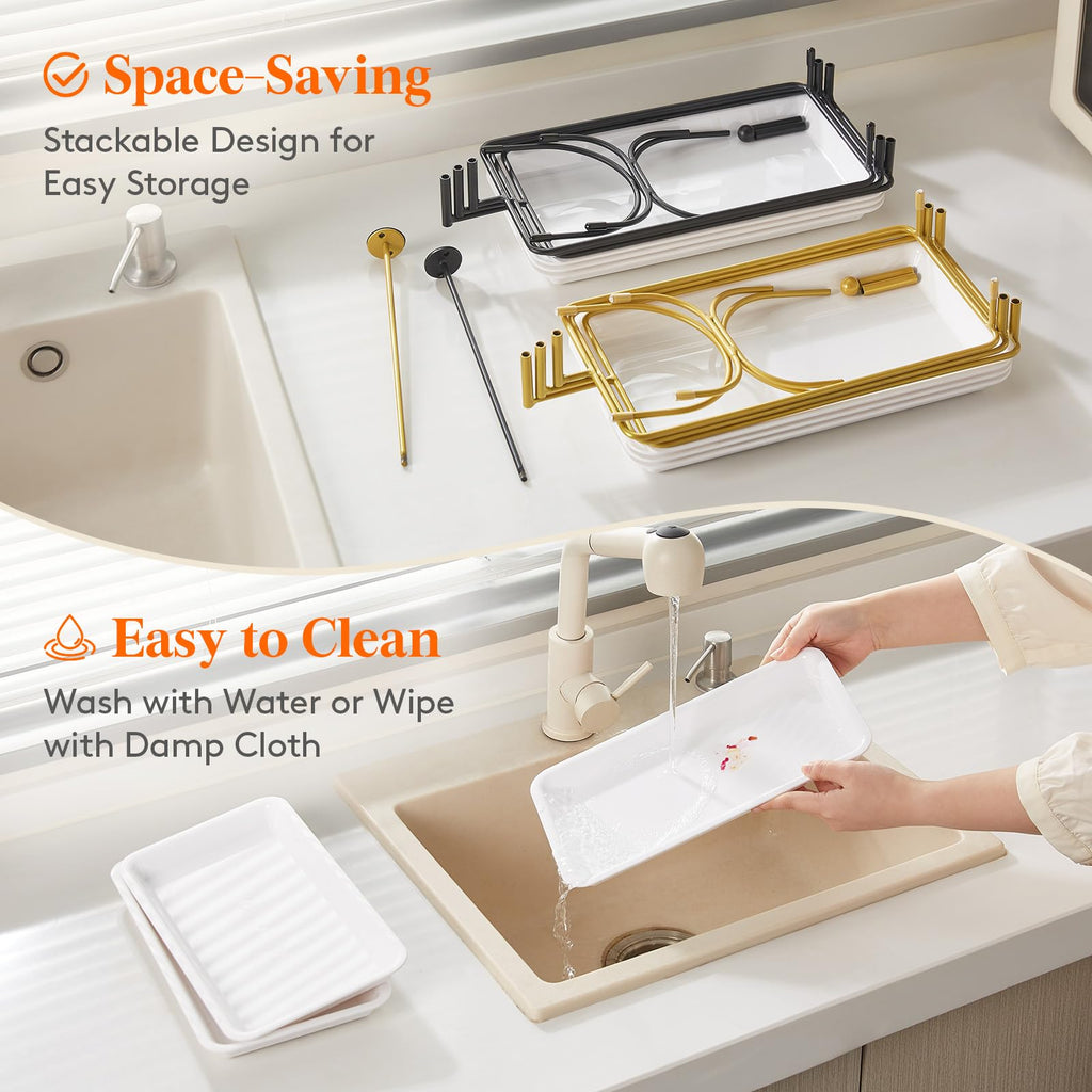 Lifewit 3 Tier Serving Tray for Party, 12" x 6.5" Plastic Tiered Food Serving Platters, White Rotatable Tiered Tray Stand with Gold Collapsible Metal Stand, Dessert Table Display Set for Buffet