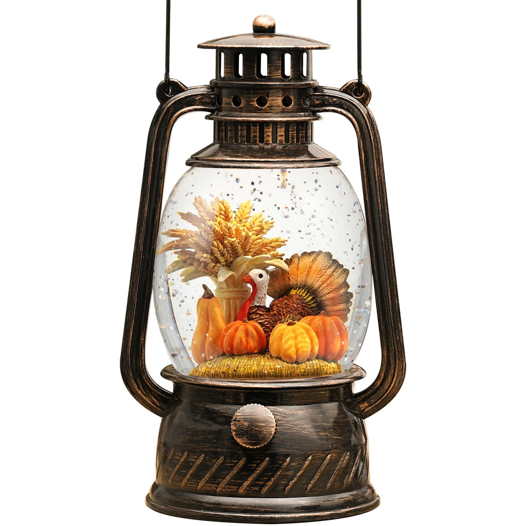 Fall Decor Snow Globe Thanksgiving Decoration Turkey Lantern Light-Up 6H Timer Halloween Pumpkin Glitter Autumn Scene Snow Globes Fall Decoration for Home
