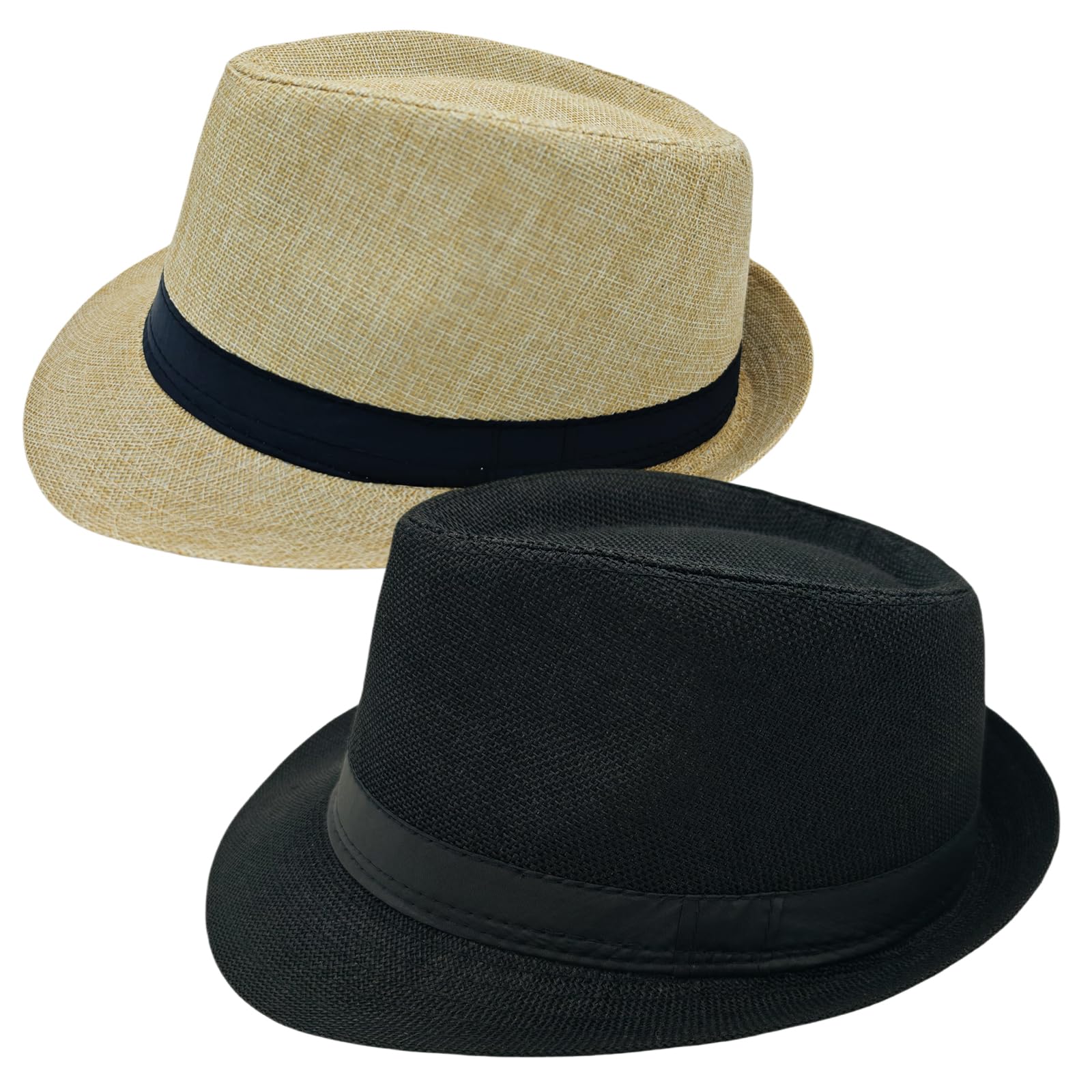 2 Pack Short Brim Fedora Classic 20s Trilby Panama Hats Summer Travel Cap for Men Women