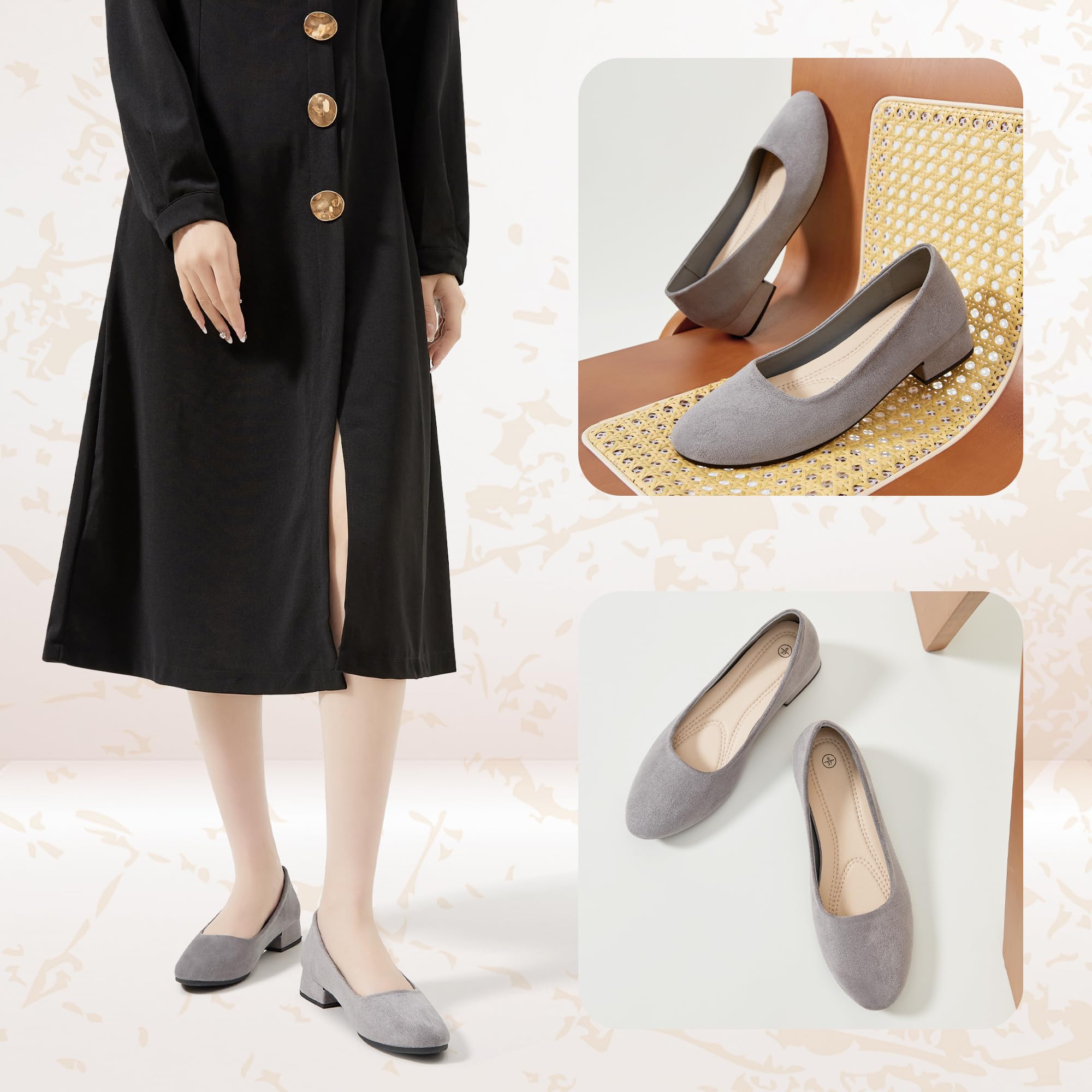 AISFAES Women Pumps Low Chunky Rounded Toe Heels Healed Dress Pumps Elegant Wedges Working Shoes