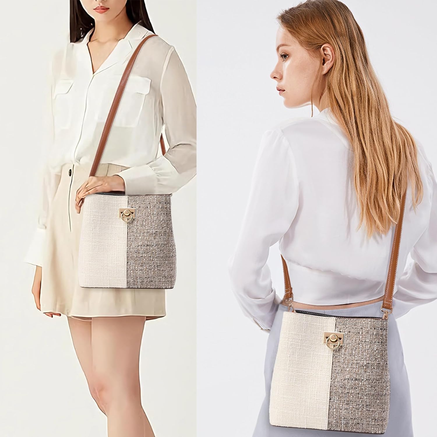 KALIDI Crossbody Purses for Women Vegan Leather Bucket Bag Fashion Ladies Crossbody Handbag Shoulder Purse with Multi Pockets