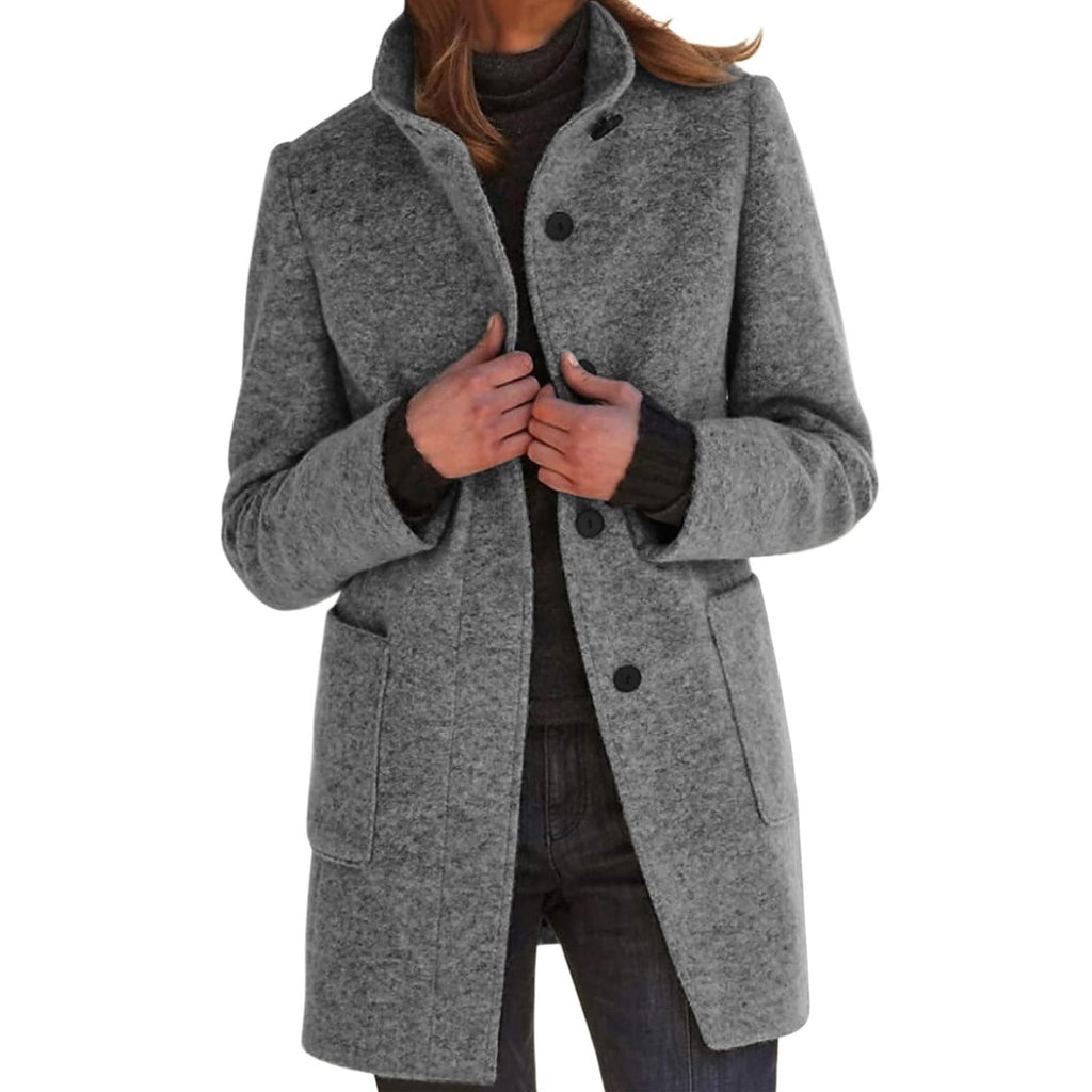 Pea Coats for Women Winter Wool Blend Peacoat Jacket Casual Stand Collar Single Breasted Pea Coat Long Sleeve Jackets