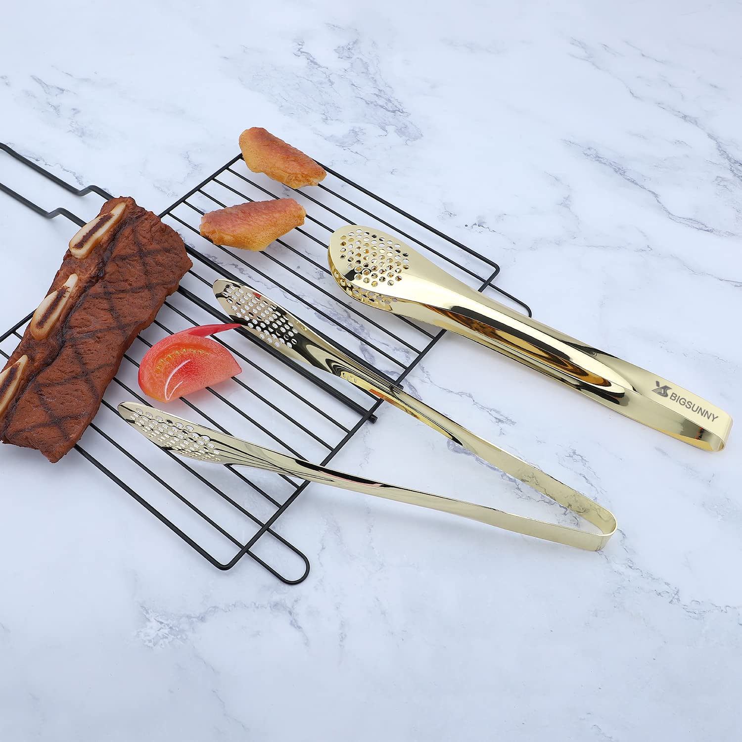 MSY BIGSUNNY 9 inch Buffet Tongs, Set of 2 Stainless Steel Food Serving Tongs