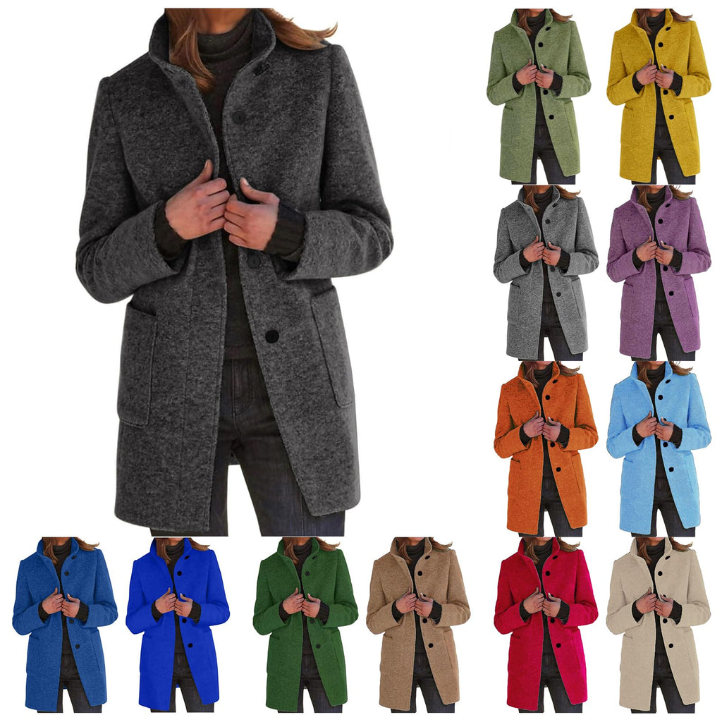Pea Coats for Women Winter Wool Blend Peacoat Jacket Casual Stand Collar Single Breasted Pea Coat Long Sleeve Jackets