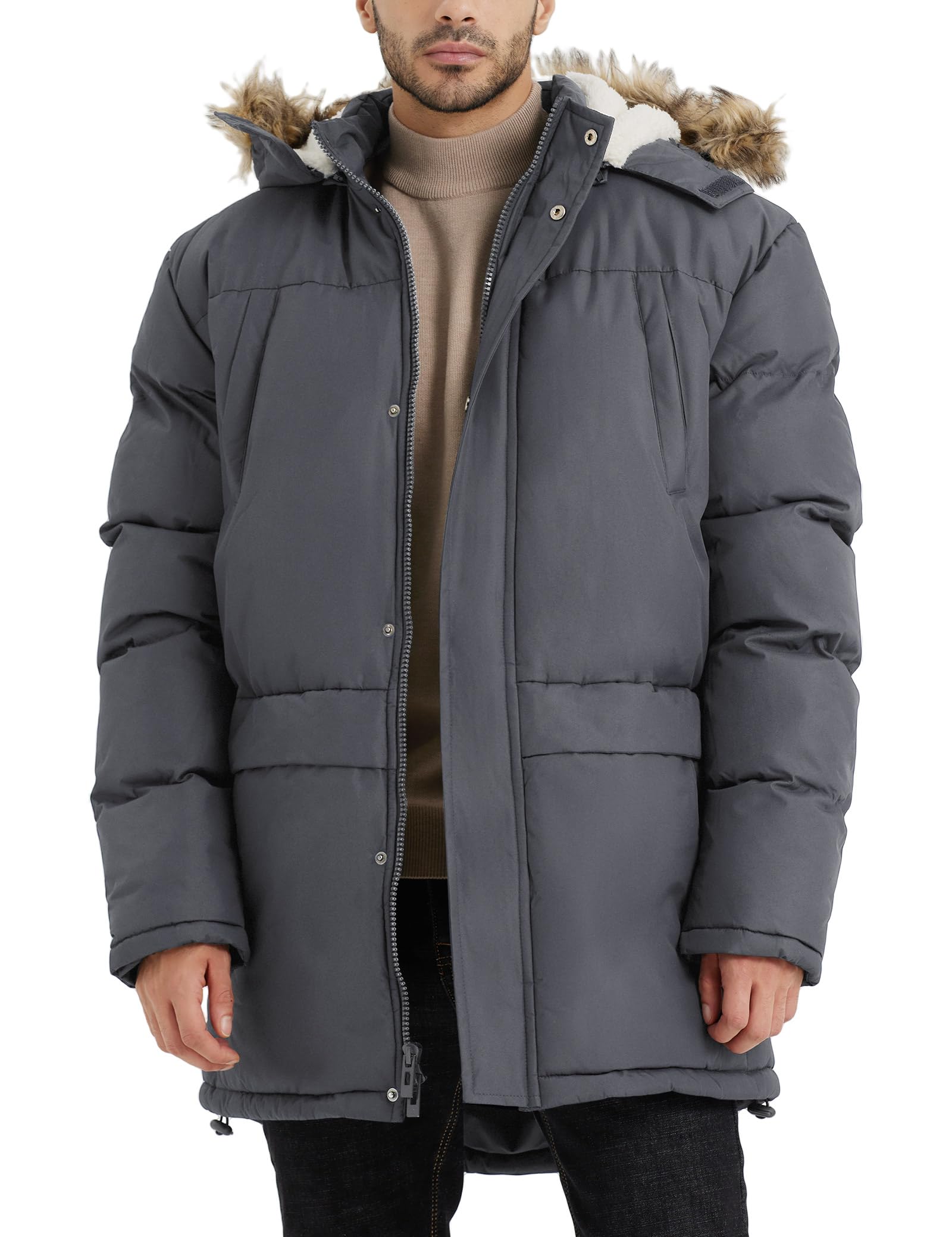 Men's Long Winter Hooded Jacket Warm Windproof Puffy Coat Padded Thicken Parka Jackets