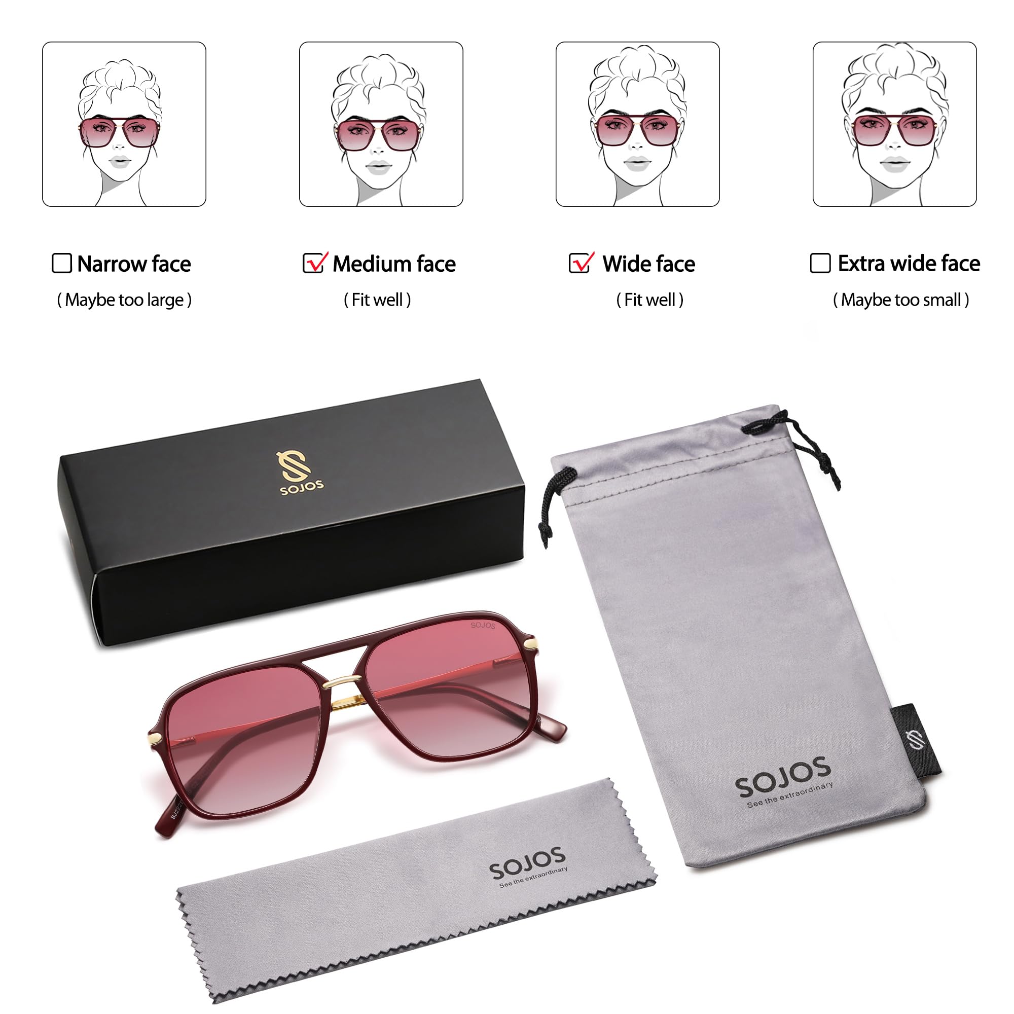 SOJOS Sunglasses for Women & Men, Square, Retro, Polarized Lens, Trendy Aviator, 90s Shades