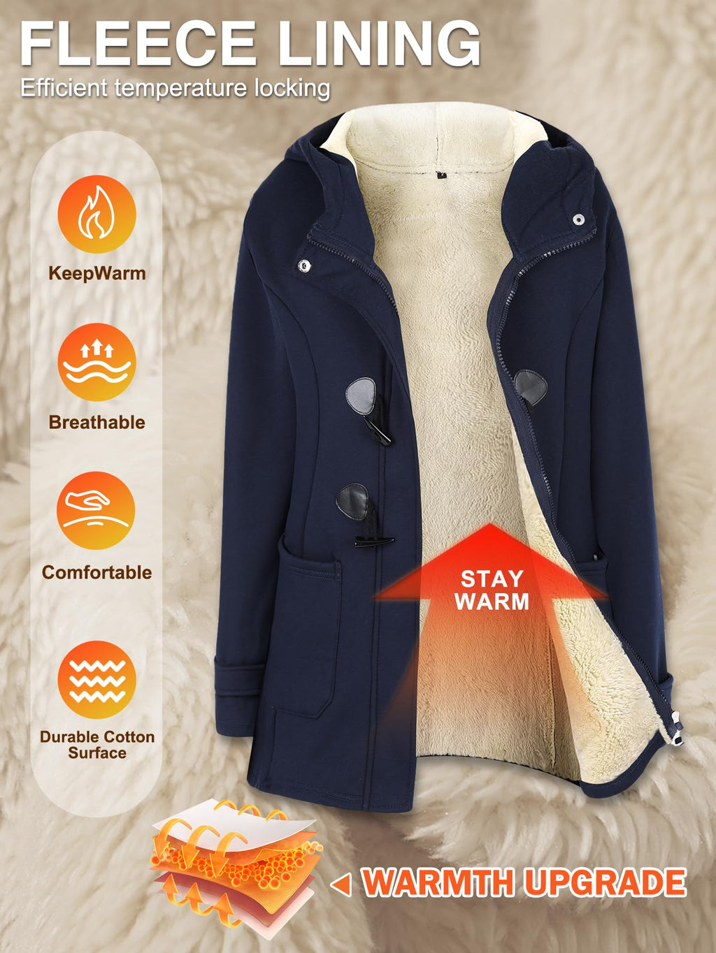 Gihuo Winter Jackets for Women Sherpa Lined Jacket Women Duffle Toggle Coat Hooded Fleece Jacket