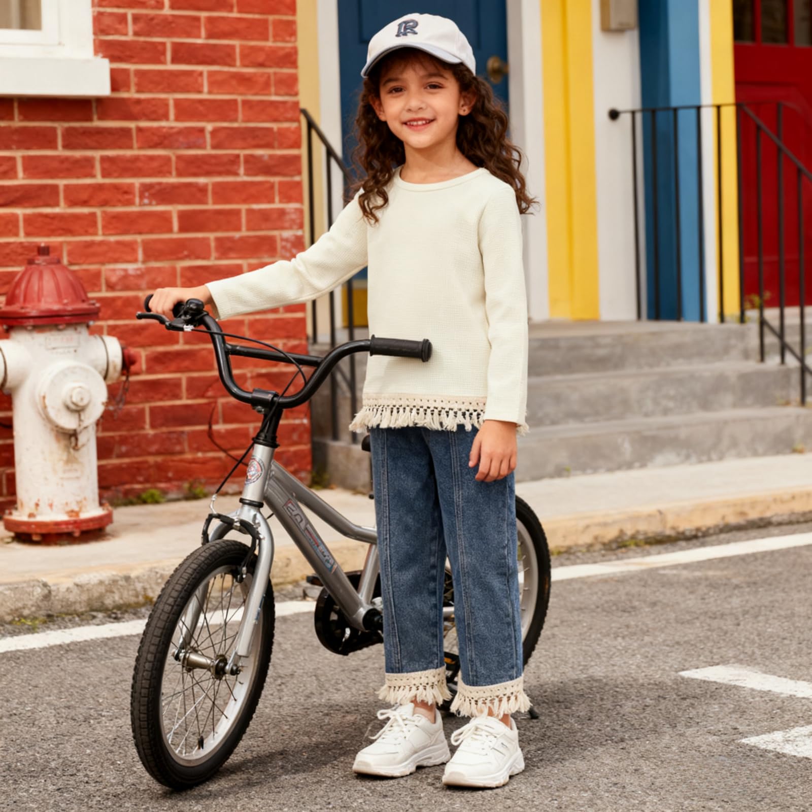 3-7 Years Toddler Girls Pants Set - Tassel Top & Washed Denim Pants Fall Winter Clothing Outfits Set for Girls